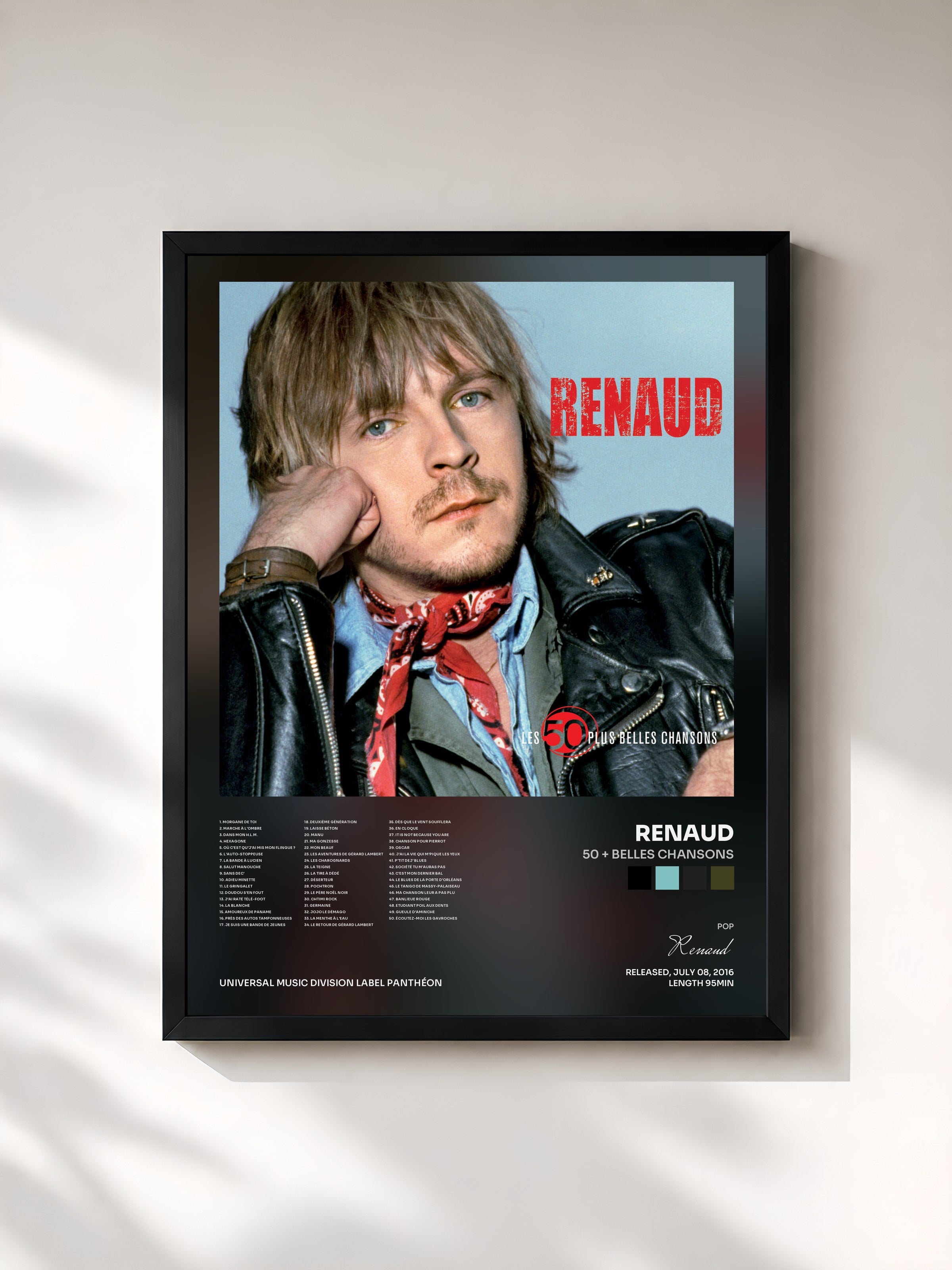 #noir 50 + belles chansons by Renaud as a framed art print, black frame, printed and framed in France