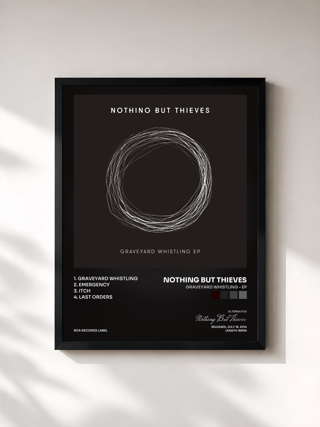 #noir Tableau de l'album Graveyard Whistling - EP de Nothing But Thieves, cadre noir, imprimé et encadré en France