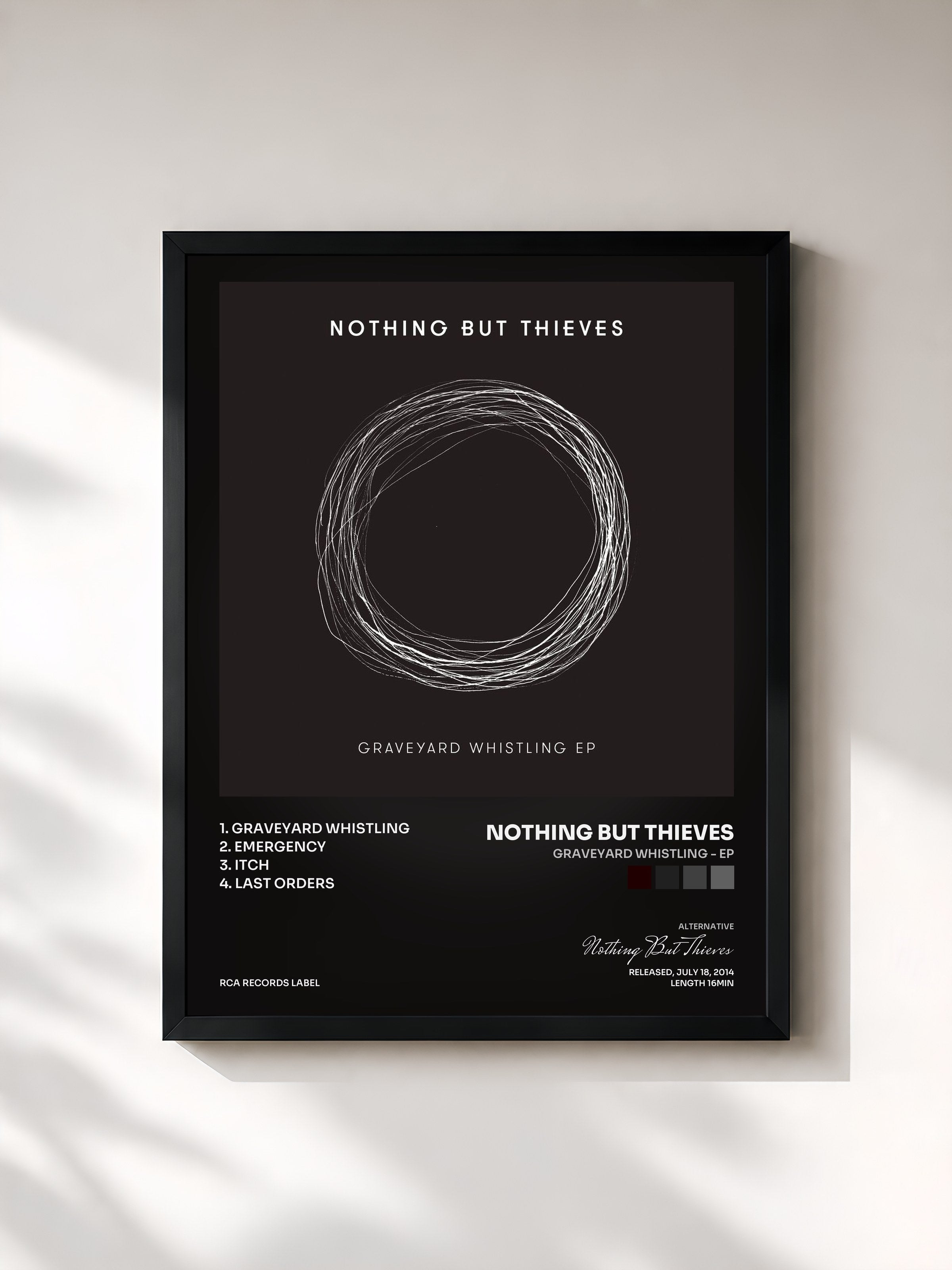 #noir Tableau de l'album Graveyard Whistling - EP de Nothing But Thieves, cadre noir, imprimé et encadré en France