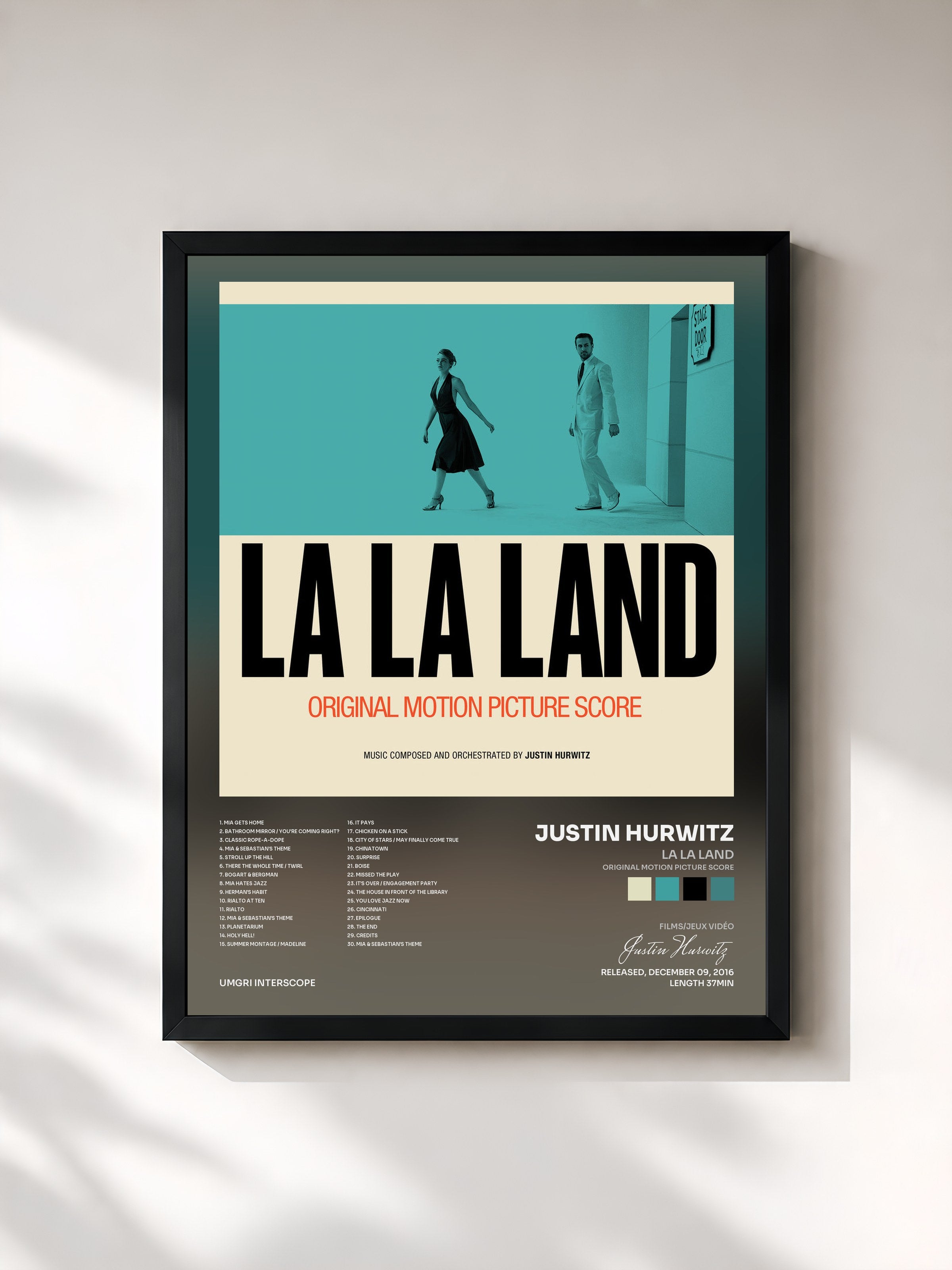 #noir La La Land (Original Motion Picture Score) di Justin Hurwitz in stampa incorniciata, cornice nera, stampata e incorniciata in Francia