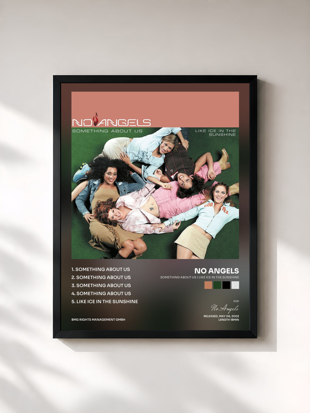 #noir Tableau de l'album Something About Us / Like Ice in the Sunshine de No Angels, cadre noir, imprimé et encadré en France
