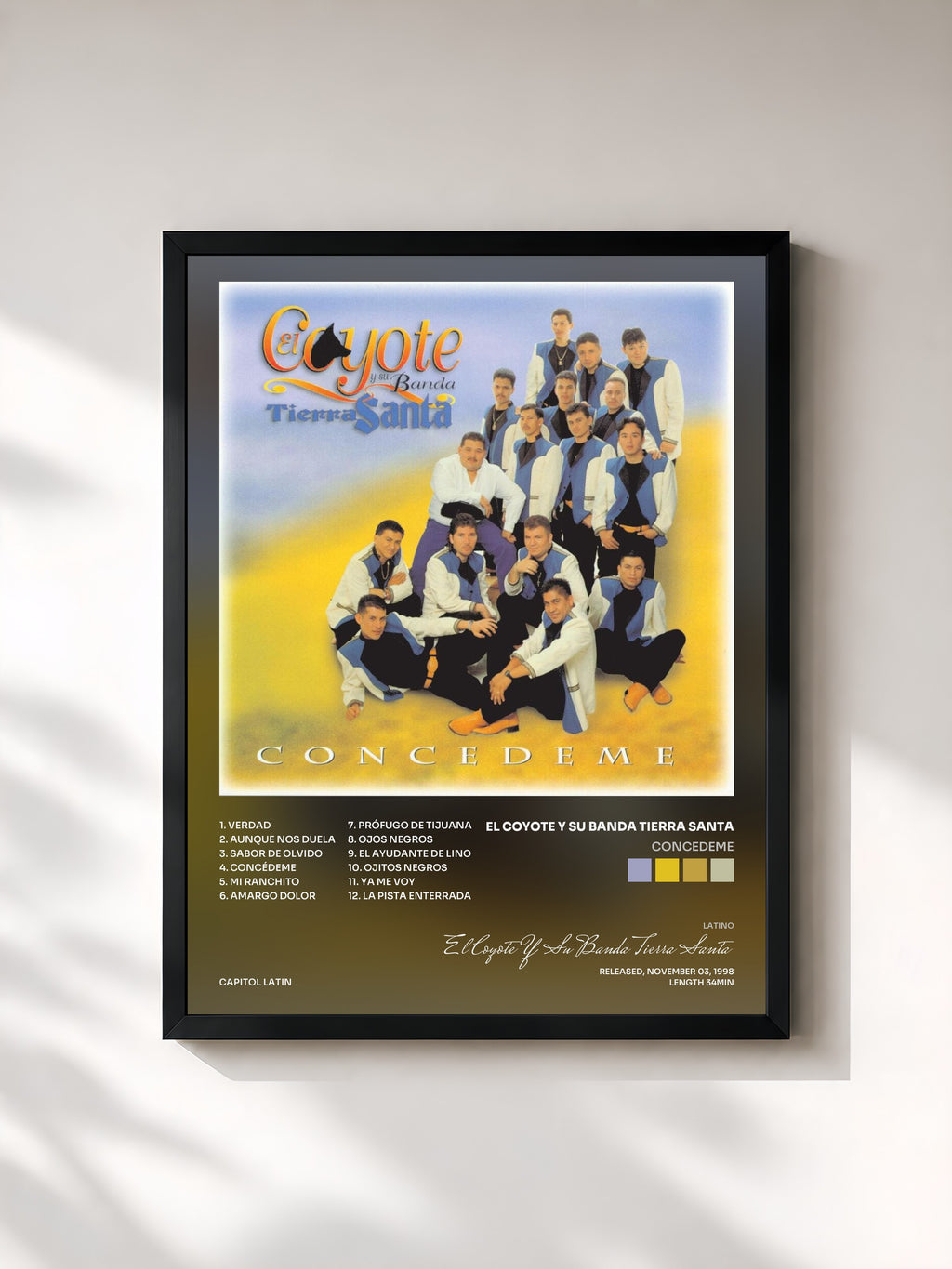 #noir Tableau de l'album Concedeme de El Coyote Y Su Banda Tierra Santa, cadre noir, imprimé et encadré en France