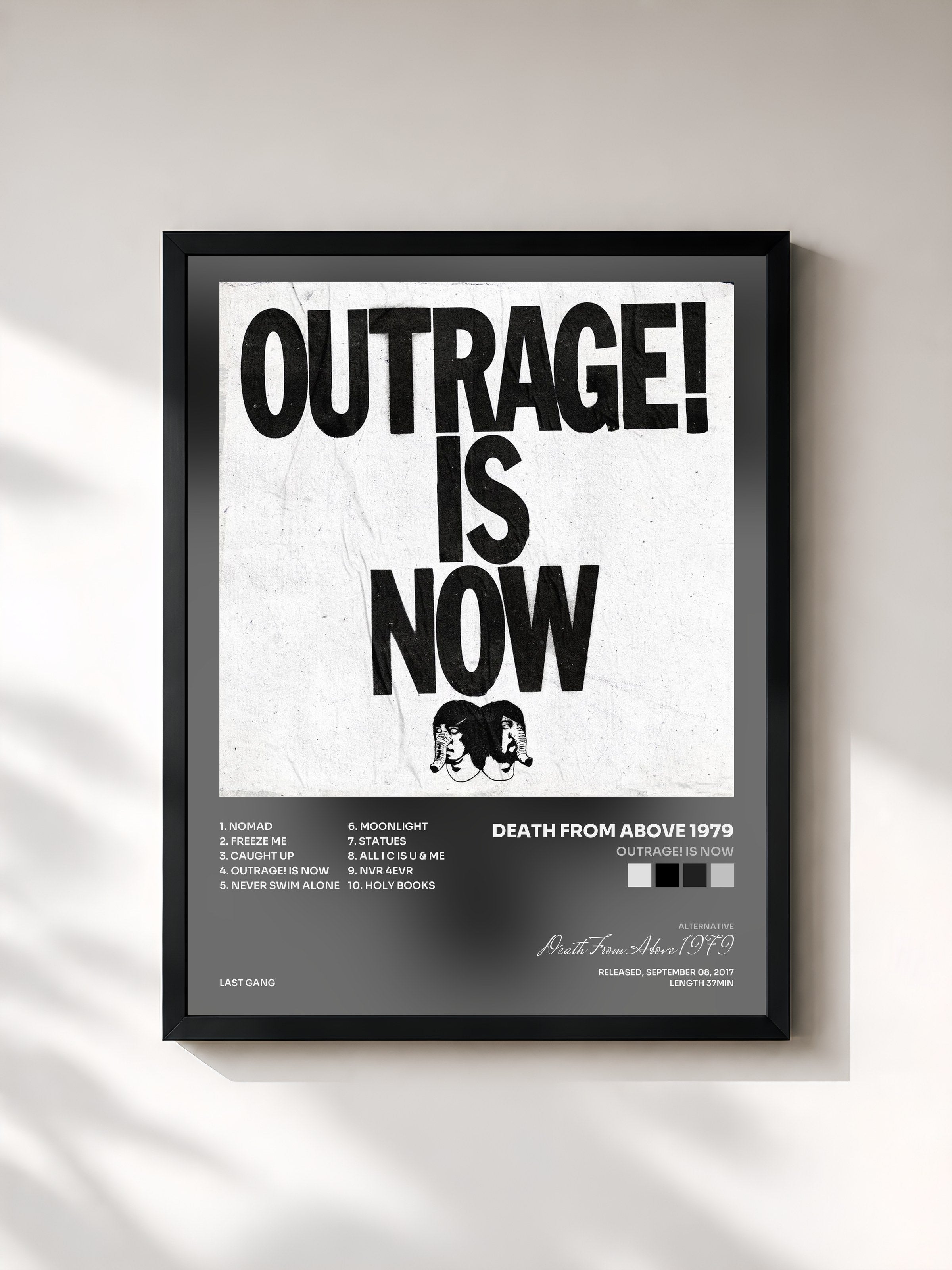 #noir Tableau de l'album Outrage! Is Now de Death From Above 1979, cadre noir, imprimé et encadré en France