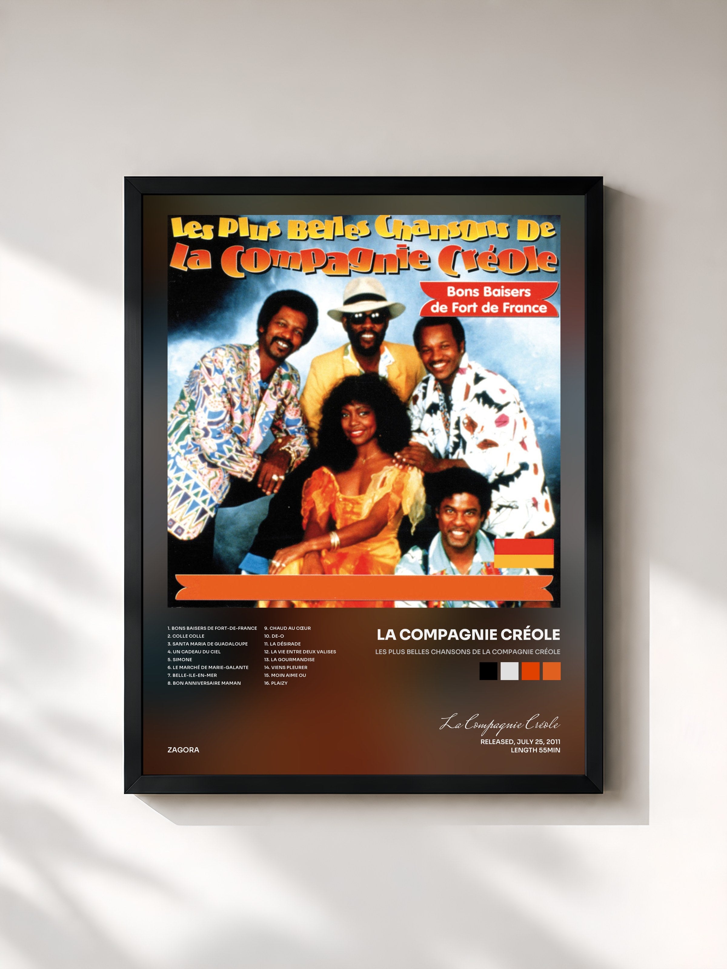#noir Tableau de l'album Les plus belles chansons de La Compagnie Créole de La Compagnie Créole, cadre noir, imprimé et encadré en France
