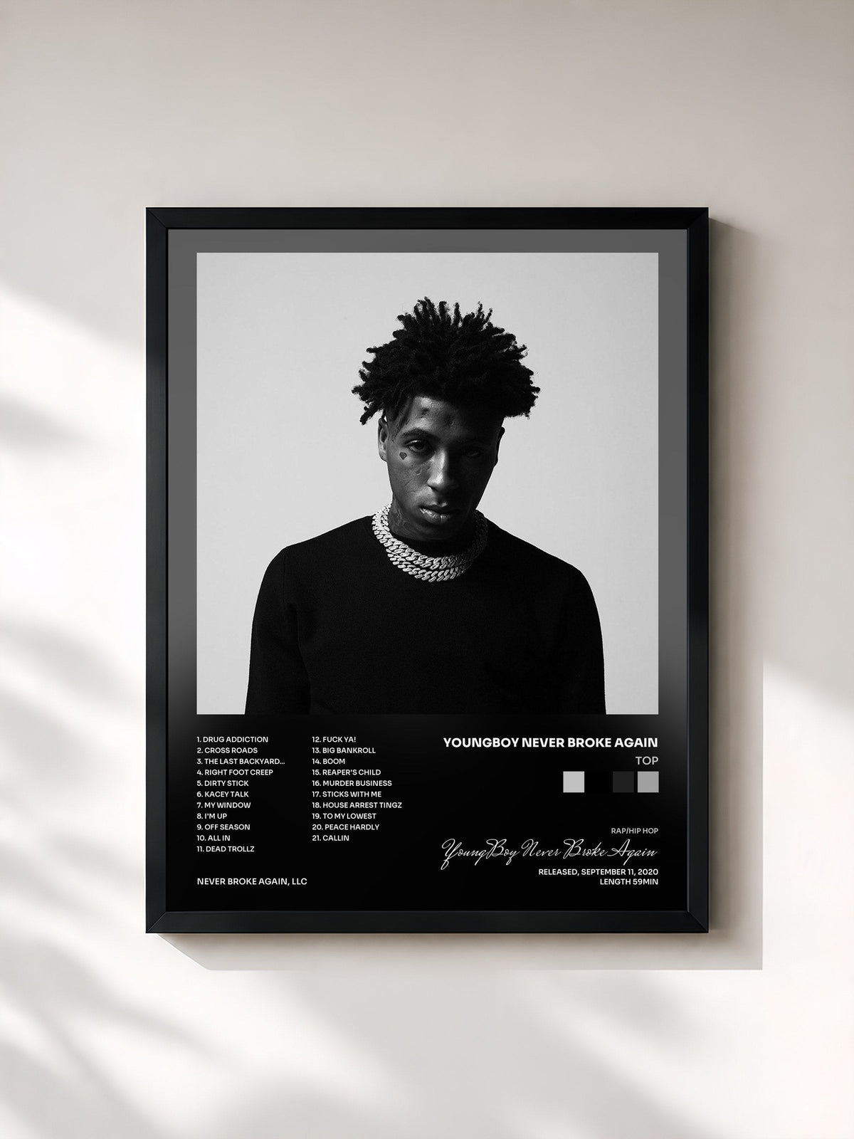 #noir Top di YoungBoy Never Broke Again in stampa incorniciata, cornice nera, stampata e incorniciata in Francia
