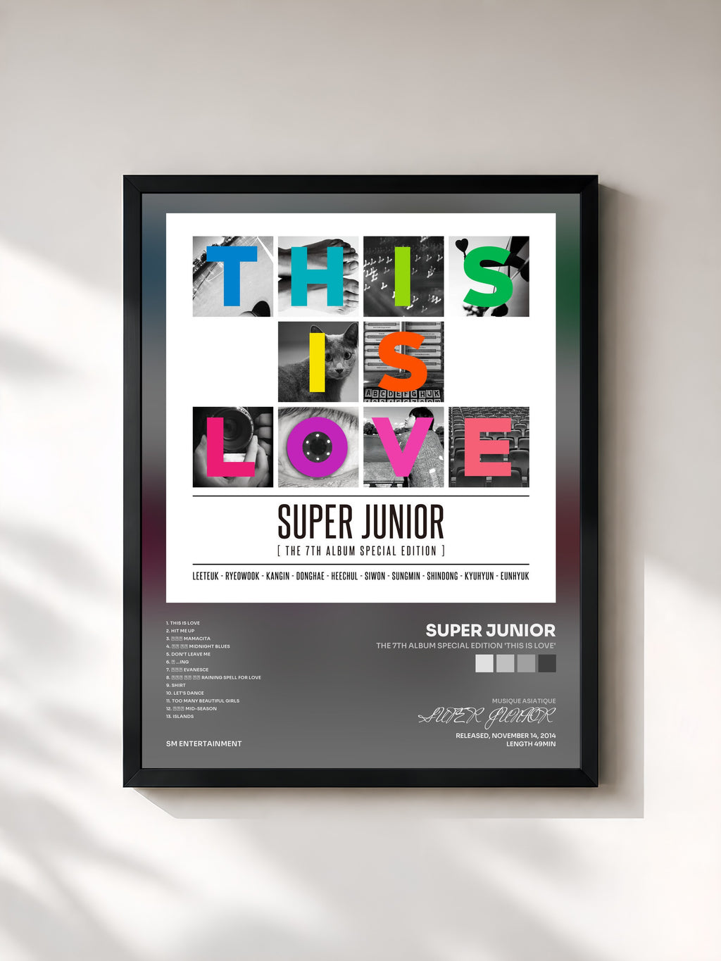 #noir Tableau de l'album The 7th Album Special Edition 'THIS IS LOVE' de SUPER JUNIOR, cadre noir, imprimé et encadré en France
