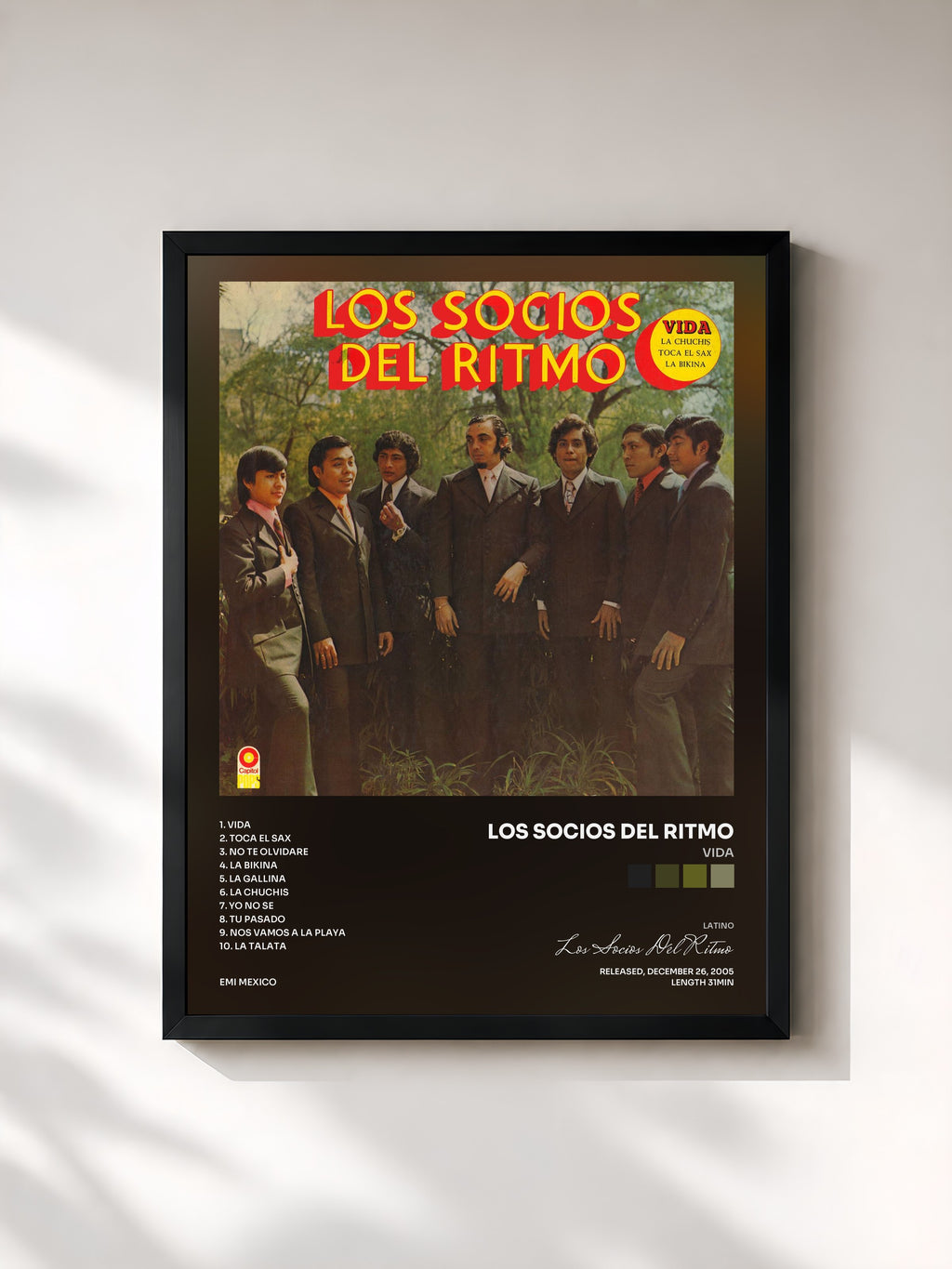 #noir Tableau de l'album Vida de Los Socios Del Ritmo, cadre noir, imprimé et encadré en France