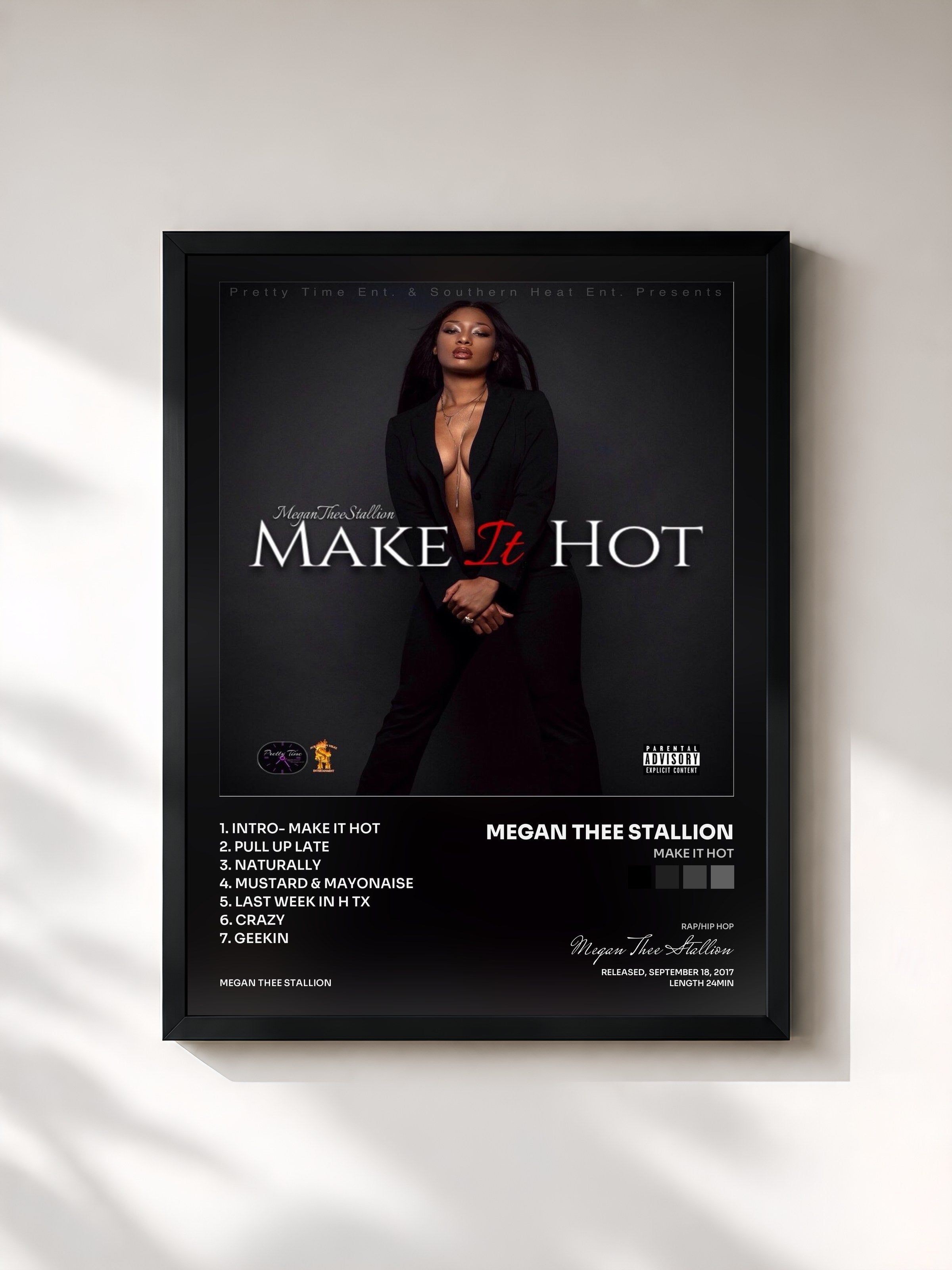 #noir Tableau de l'album Make It Hot de Megan Thee Stallion, cadre noir, imprimé et encadré en France