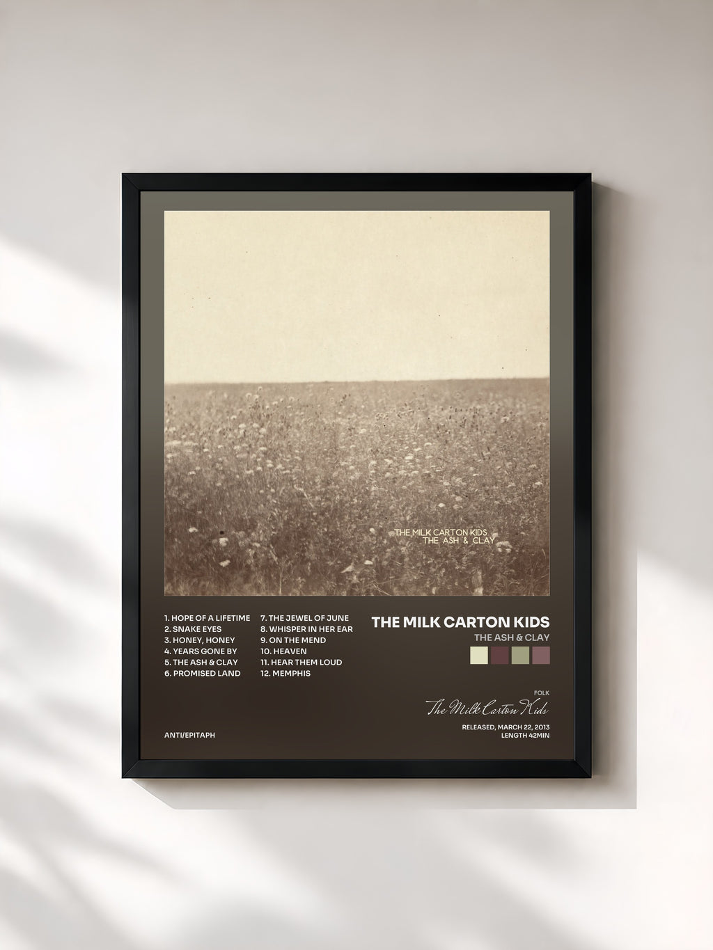#noir Tableau de l'album The Ash & Clay de The Milk Carton Kids, cadre noir, imprimé et encadré en France