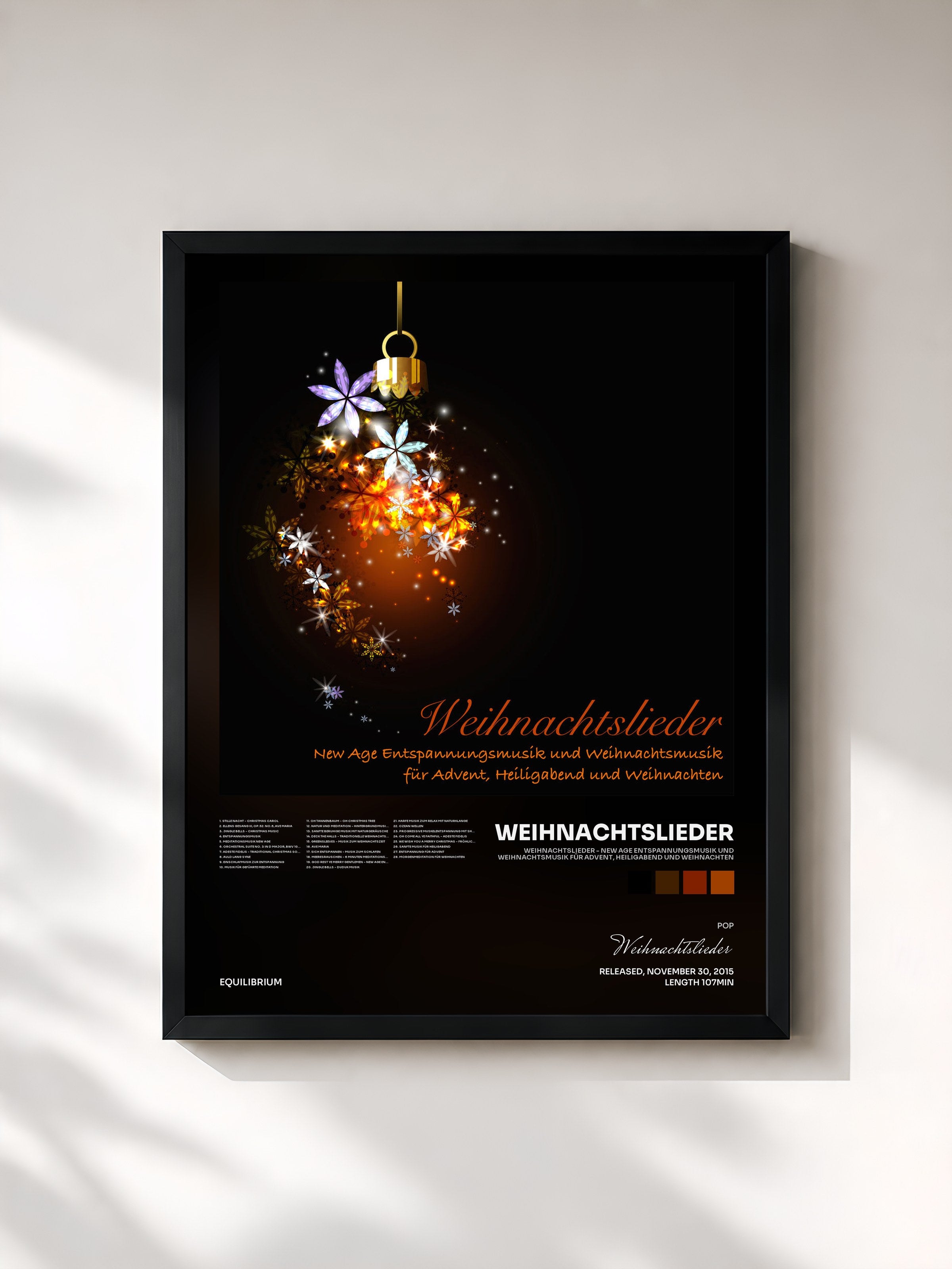 #noir Tableau de l'album Weihnachtslieder - New Age Entspannungsmusik und Weihnachtsmusik für Advent, Heiligabend und Weihnachten de Weihnachtslieder, cadre noir, imprimé et encadré en France