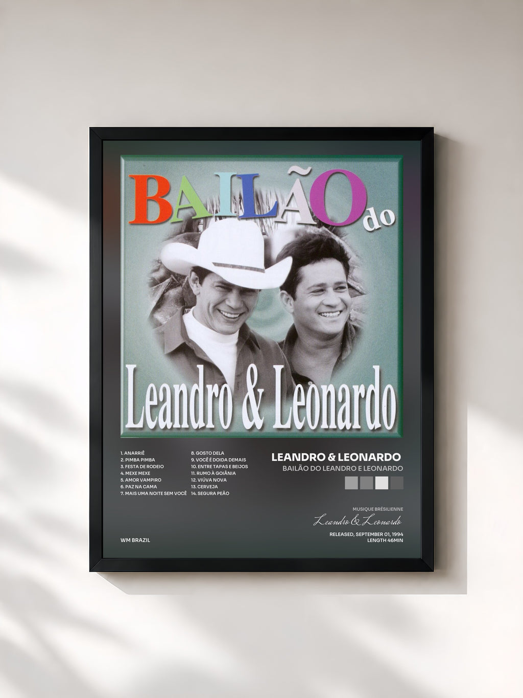 #noir Tableau de l'album Bailão do Leandro e Leonardo de Leandro & Leonardo , cadre noir, imprimé et encadré en France