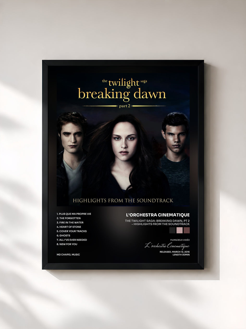 #noir Tableau de l'album The Twilight Saga: Breaking Dawn, Pt 2 - Highlights from the Soundtrack de L'orchestra Cinematique, cadre noir, imprimé et encadré en France