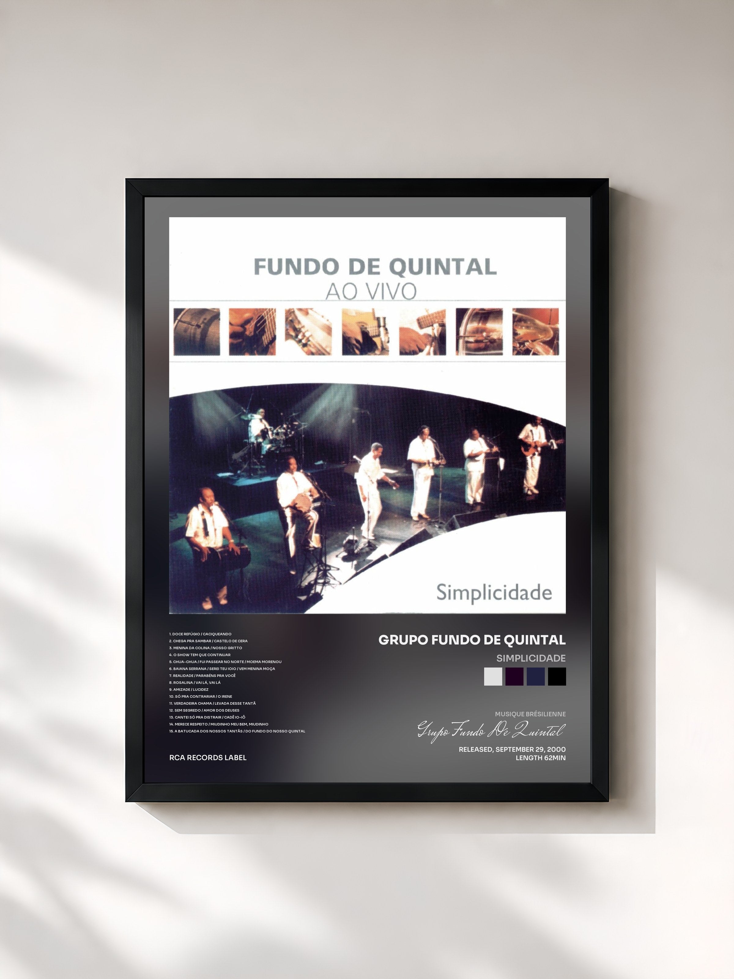 #noir Tableau de l'album Simplicidade de Grupo Fundo De Quintal, cadre noir, imprimé et encadré en France