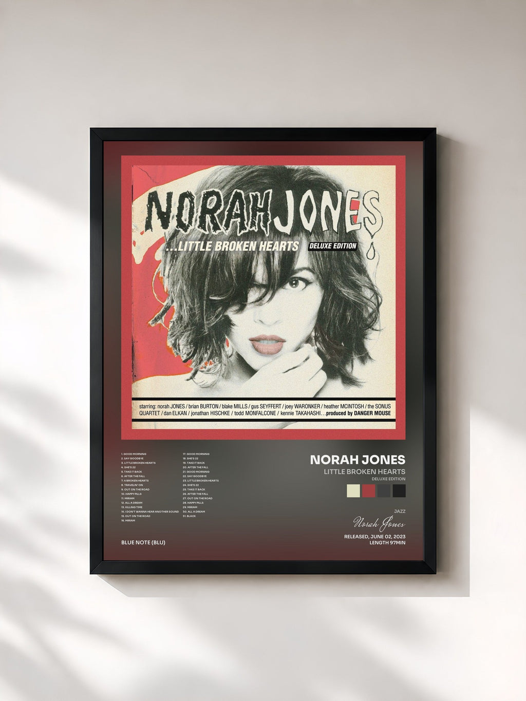 #noir Tableau de l'album Little Broken Hearts (Deluxe Edition) de Norah Jones, cadre noir, imprimé et encadré en France