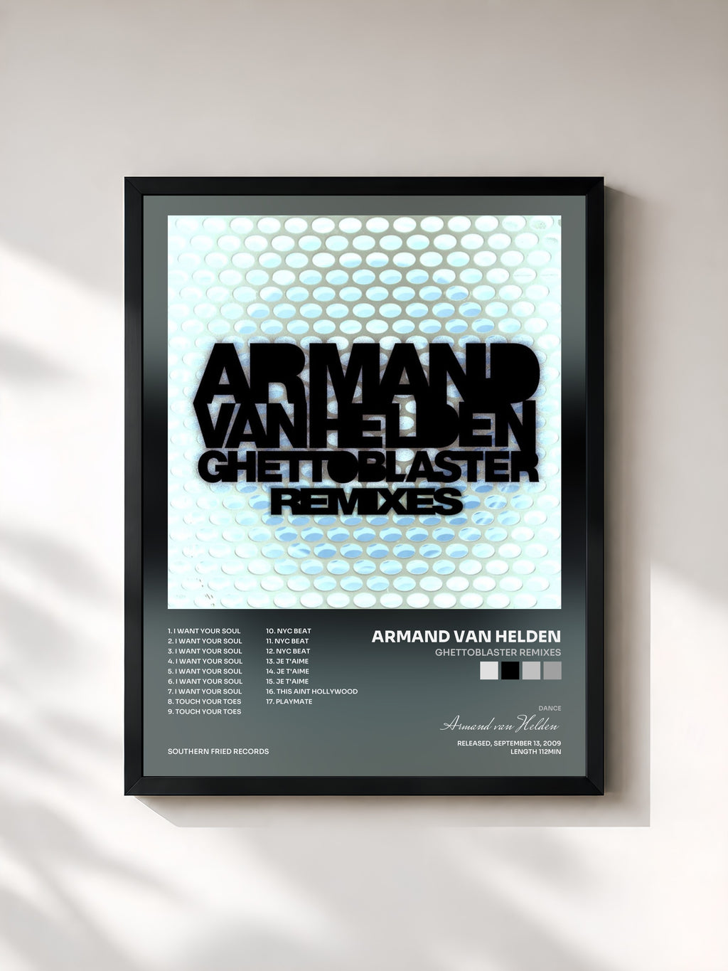#noir Tableau de l'album Ghettoblaster Remixes de Armand van Helden, cadre noir, imprimé et encadré en France