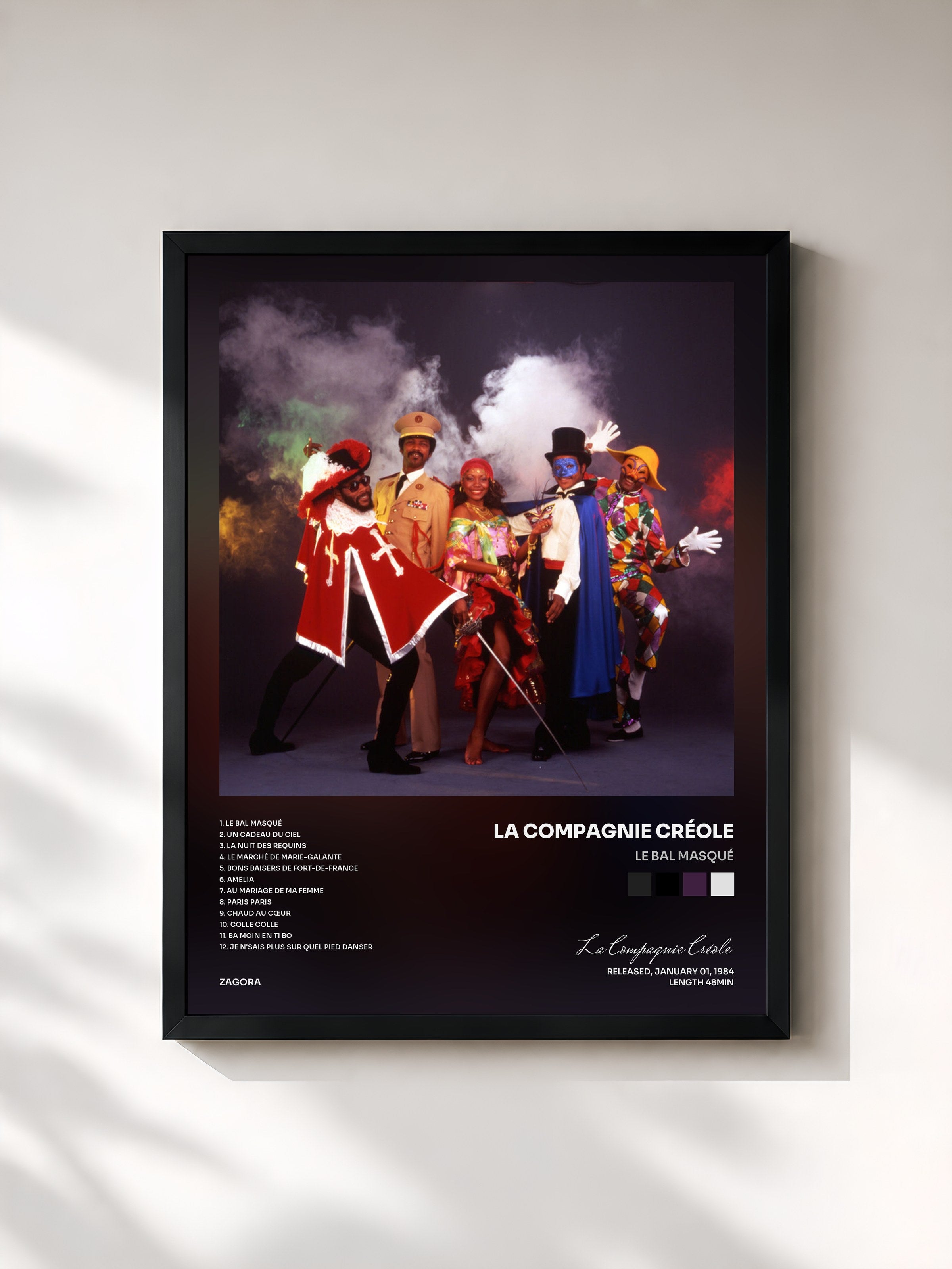 #noir Tableau de l'album Le bal masqué de La Compagnie Créole, cadre noir, imprimé et encadré en France