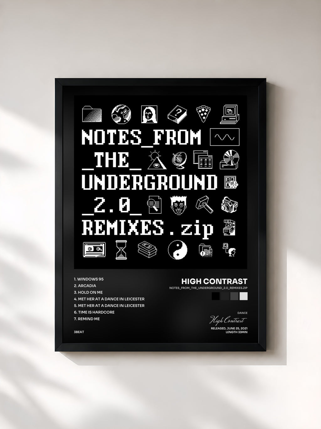 #noir Tableau de l'album Notes_from_the_Underground_2.0_Remixes.zip de High Contrast, cadre noir, imprimé et encadré en France