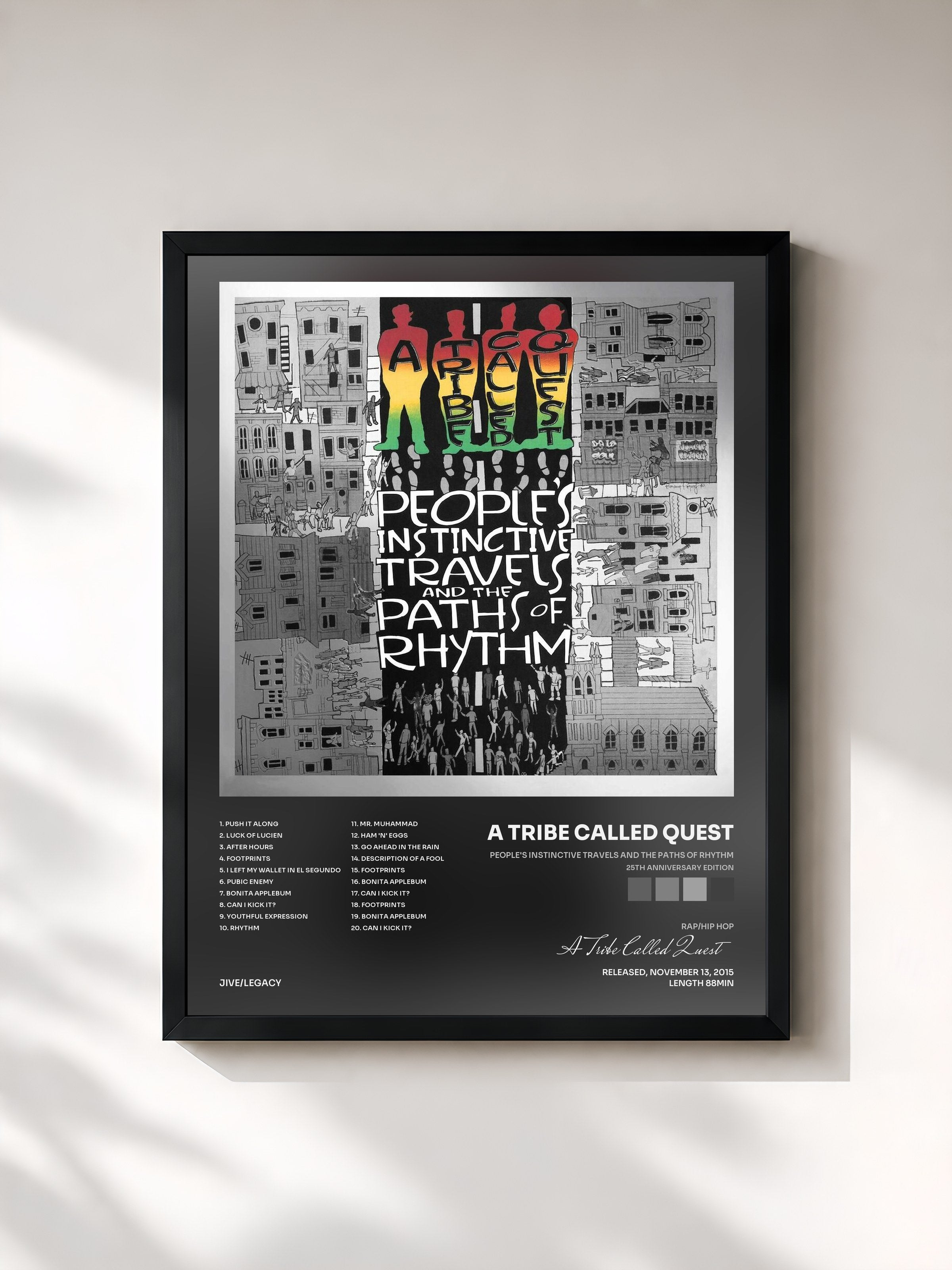 #noir Tableau de l'album People's Instinctive Travels and the Paths of Rhythm (25th Anniversary Edition) de A Tribe Called Quest, cadre noir, imprimé et encadré en France