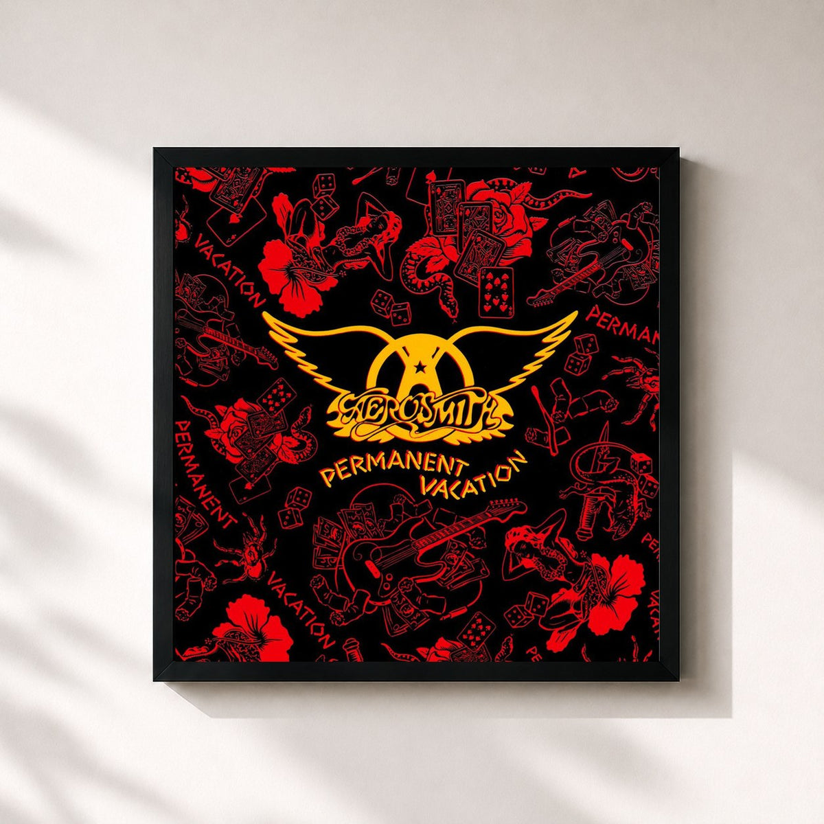 #noir Tableau carré de l'album Permanent Vacation de Aerosmith, cadre noir 32x32 cm