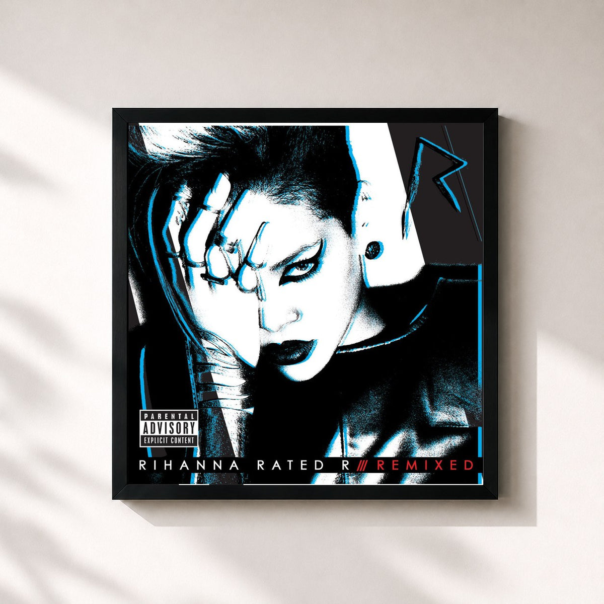 #noir Tableau carré de l'album Rated R: Remixed de Rihanna, cadre noir 32x32 cm