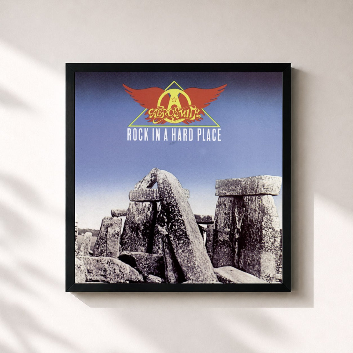 #noir Tableau carré de l'album Rock In A Hard Place de Aerosmith, cadre noir 32x32 cm