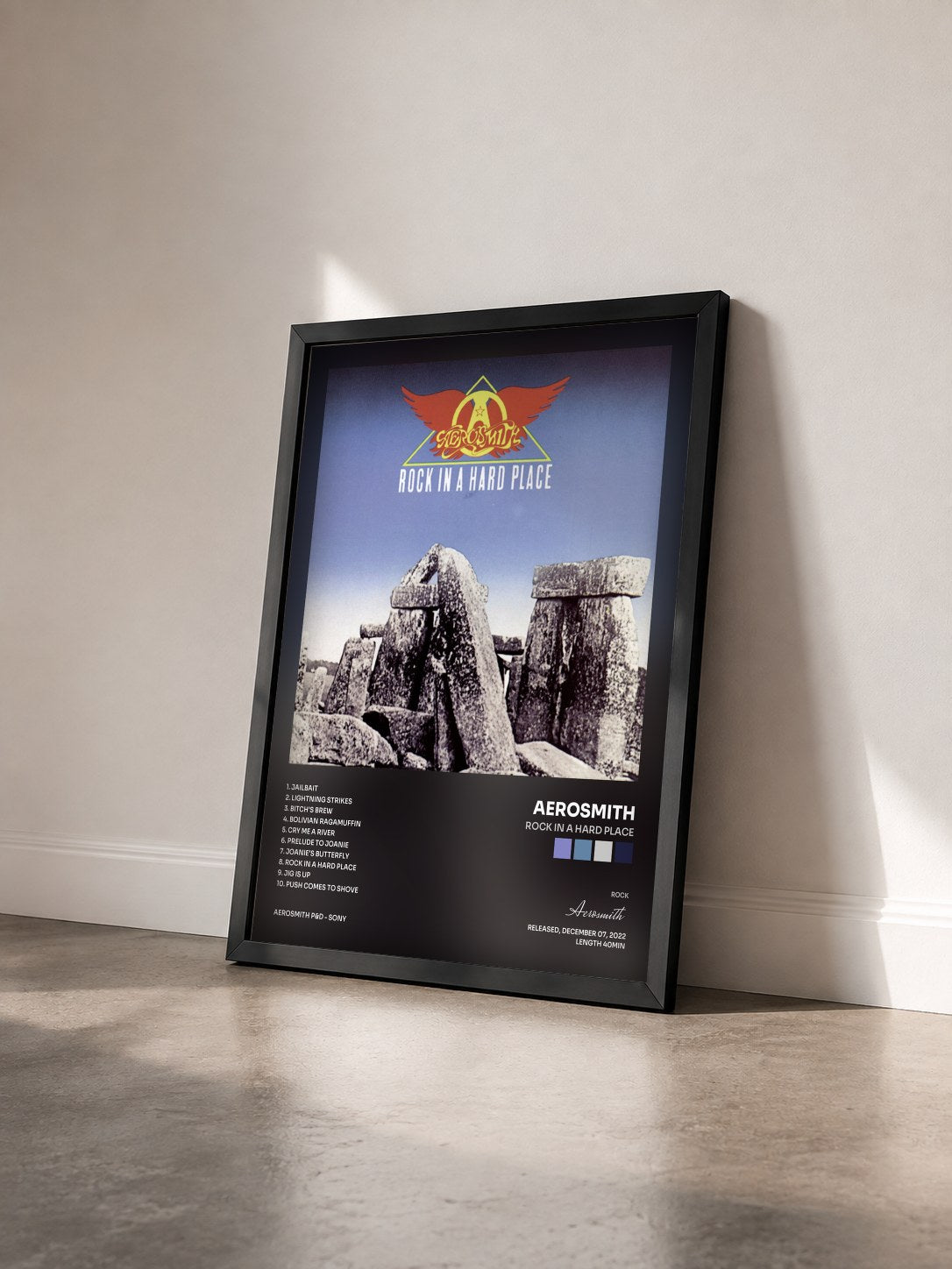 #noir Tableau de l'album Rock In A Hard Place de Aerosmith vu de trois quarts, cadre noir