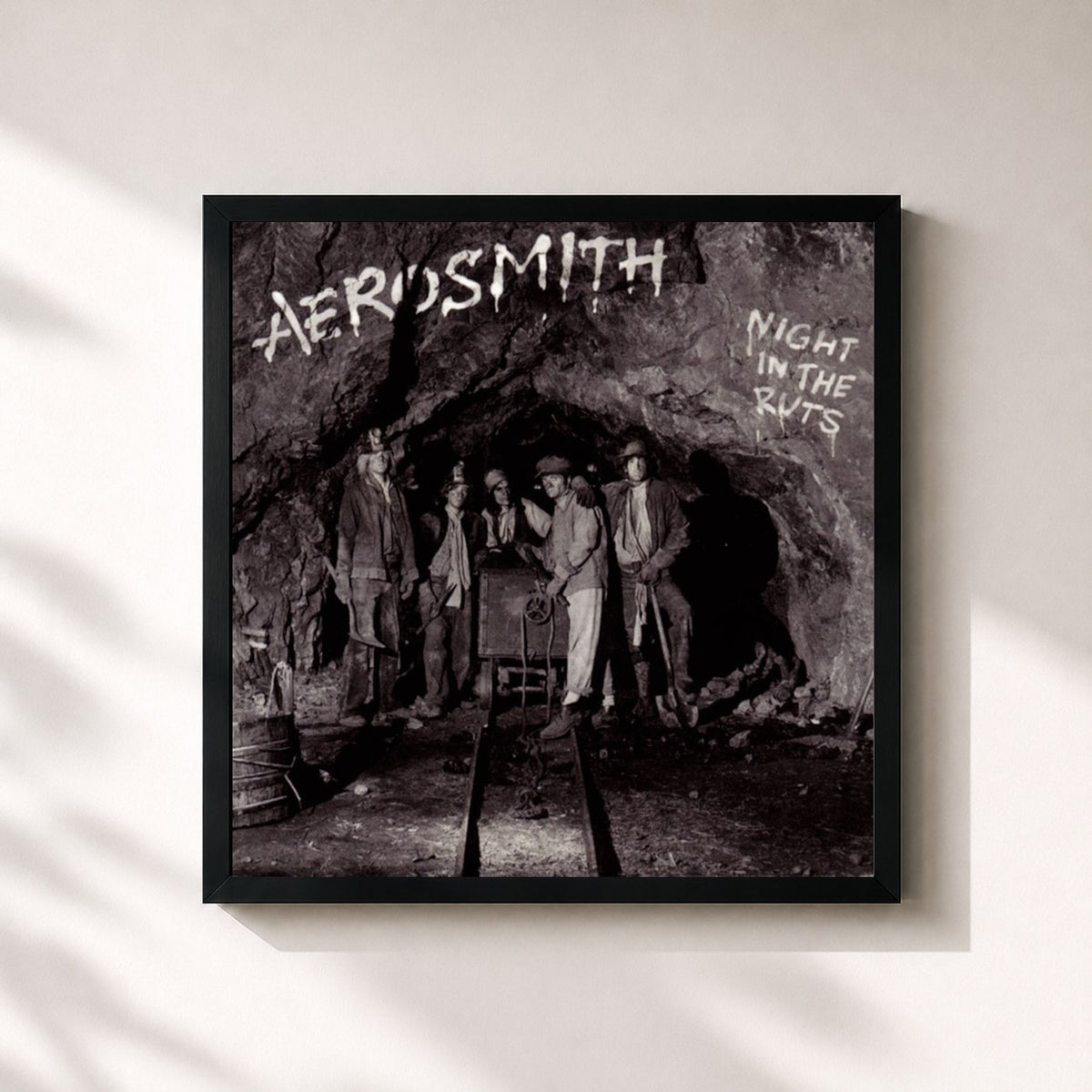 #noir Tableau carré de l'album Night In The Ruts de Aerosmith, cadre noir 32x32 cm