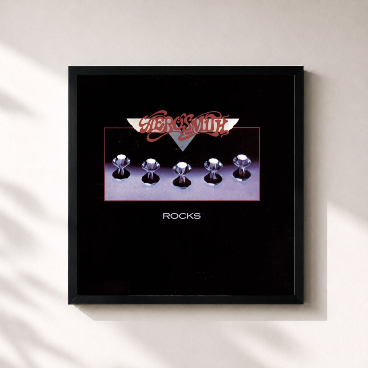 #noir Tableau carré de l'album Rocks de Aerosmith, cadre noir 32x32 cm