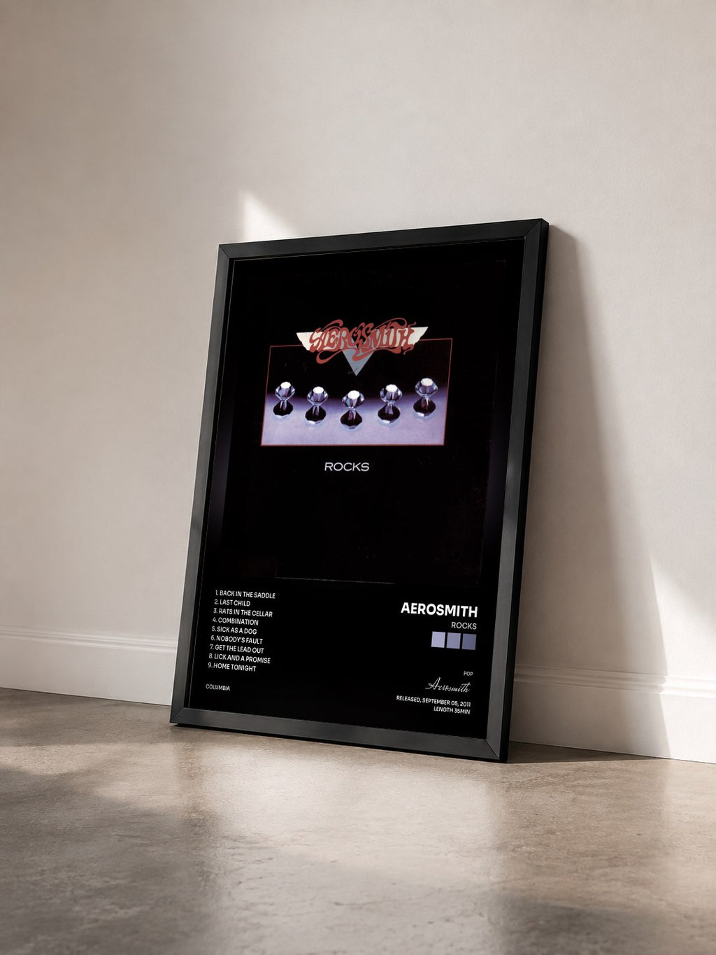 #noir Tableau de l'album Rocks de Aerosmith vu de trois quarts, cadre noir