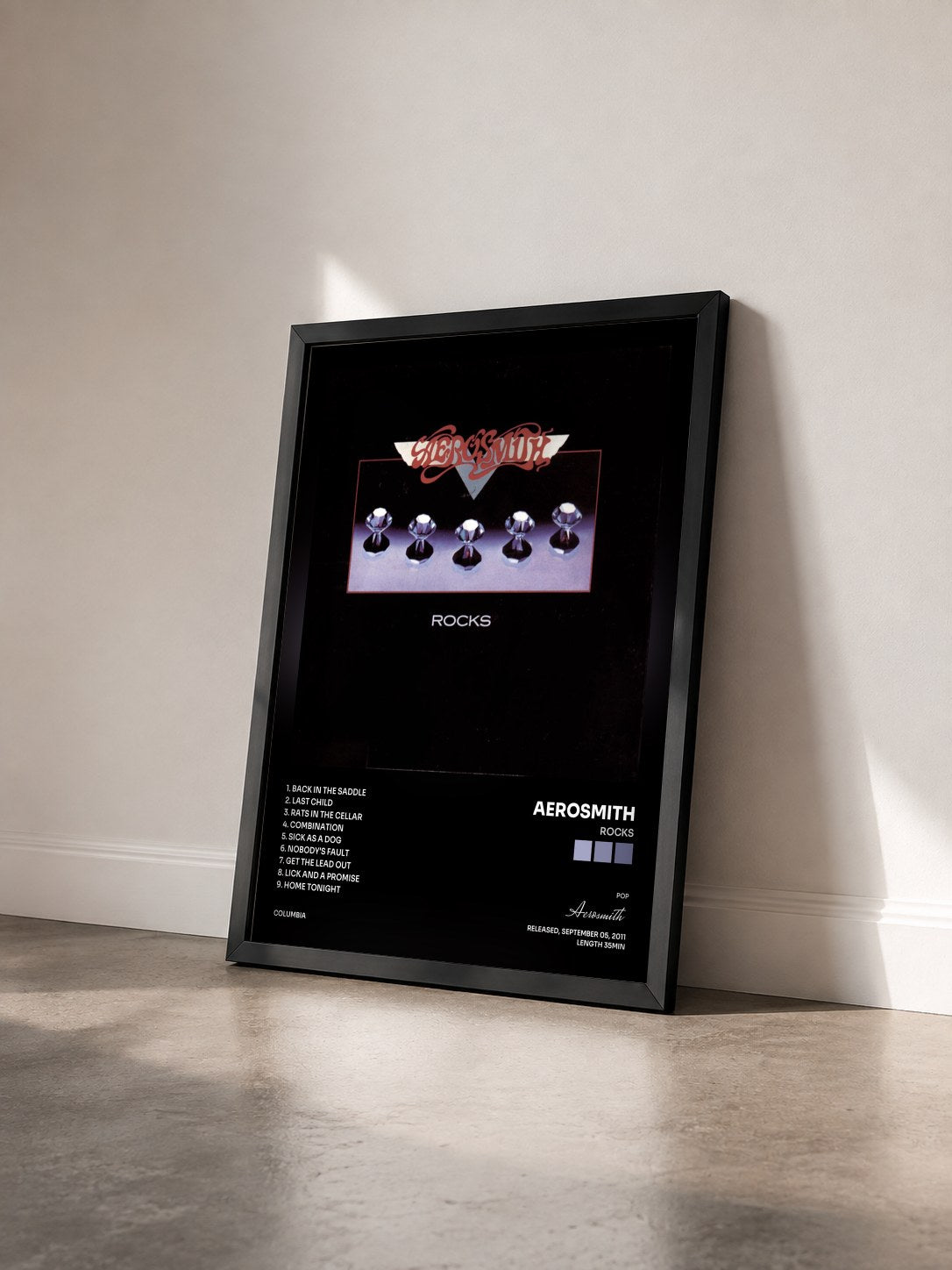 #noir Tableau de l'album Rocks de Aerosmith vu de trois quarts, cadre noir