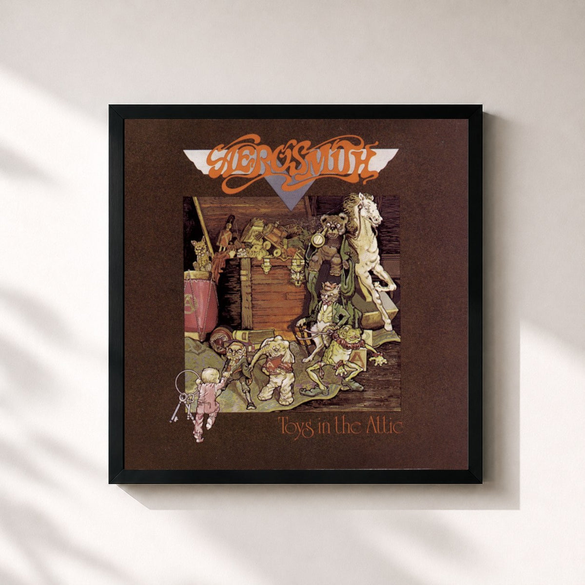 #noir Tableau carré de l'album Toys In The Attic de Aerosmith, cadre noir 32x32 cm