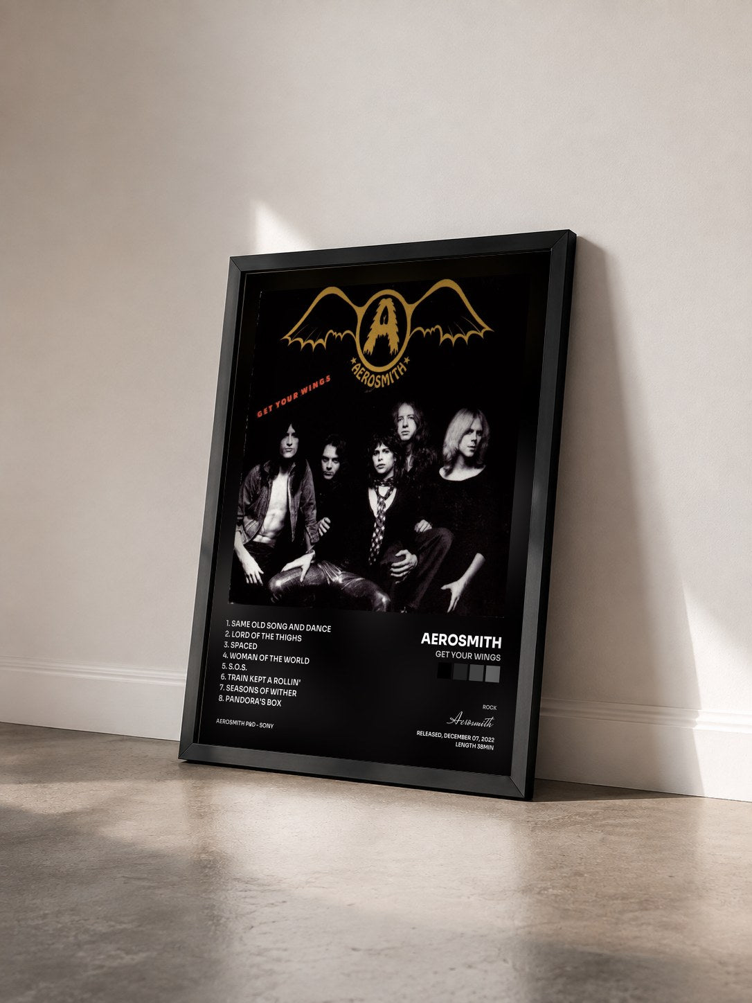 #noir Tableau de l'album Get Your Wings de Aerosmith vu de trois quarts, cadre noir