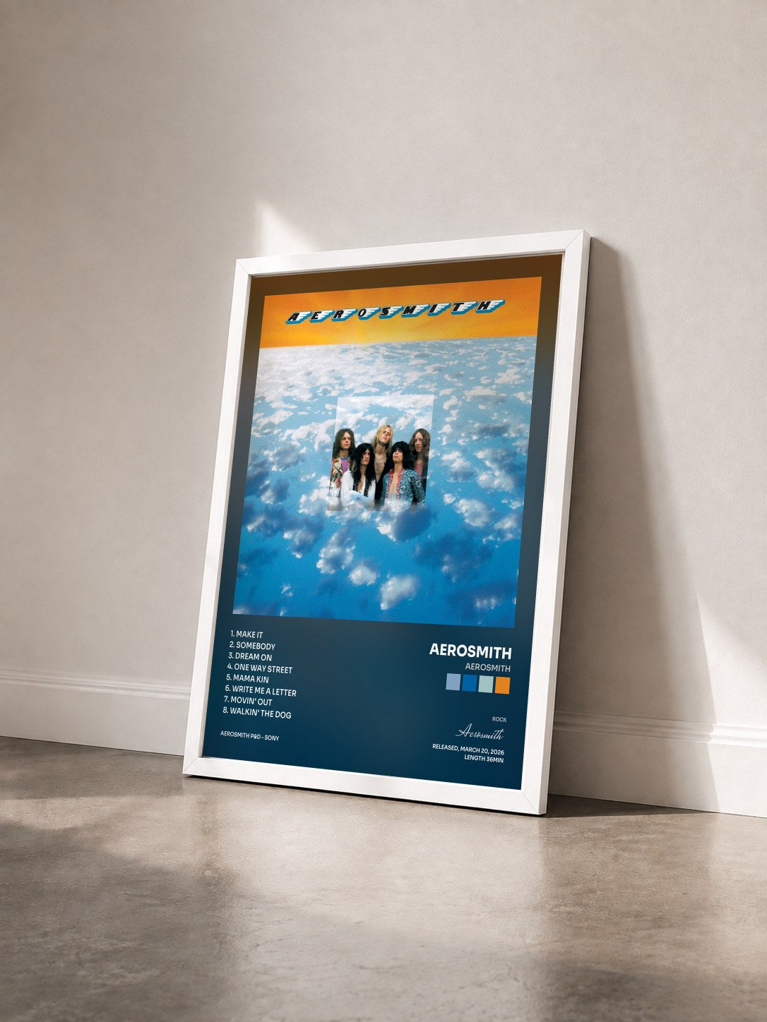#blanc Tableau de l'album Aerosmith de Aerosmith vu de trois quarts, cadre blanc