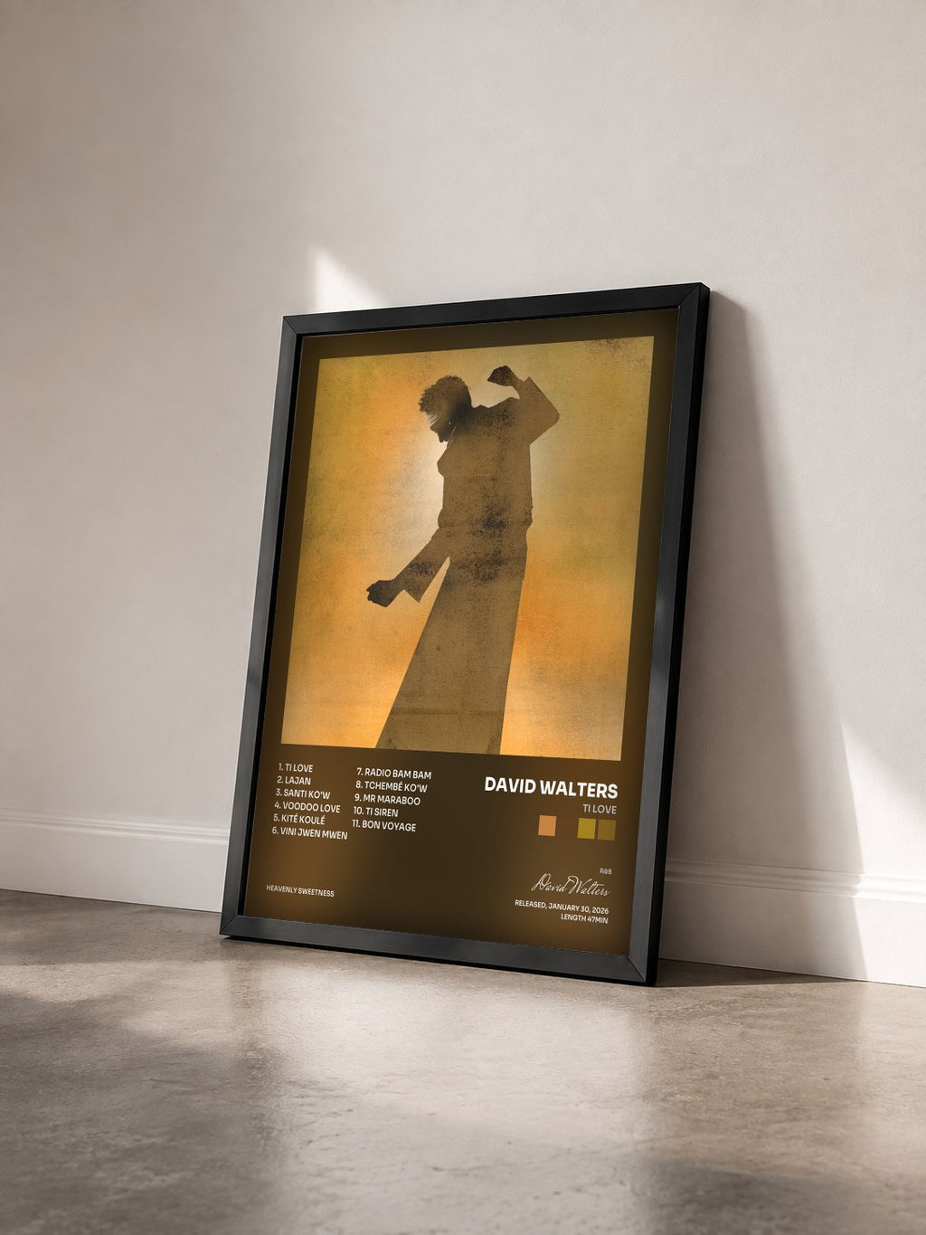 #noir Ti Love by David Walters as a framed art print seen at an angle, black frame