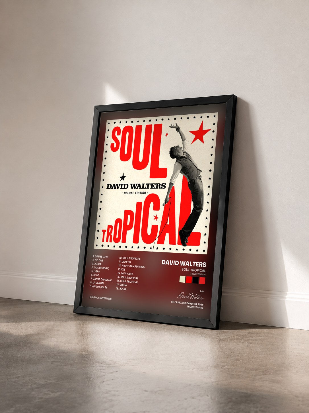 #noir Soul Tropical (Deluxe Edition) by David Walters as a framed art print seen at an angle, black frame
