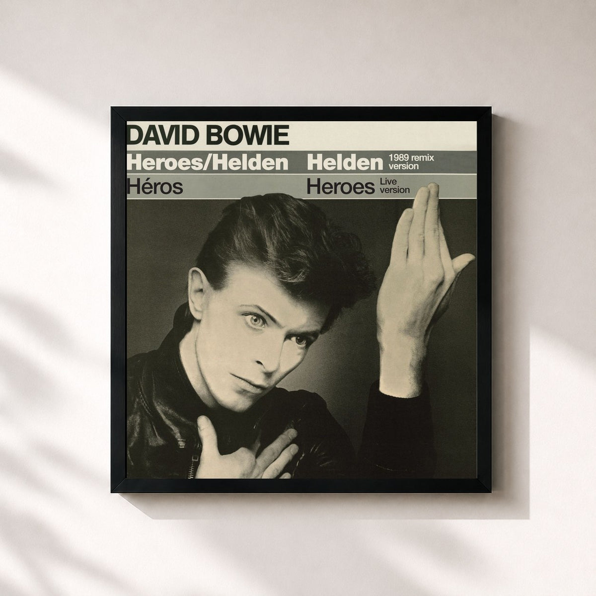 #noir Tableau carré de l'album 'Heroes' / 'Helden' / 'Héros' de David Bowie, cadre noir 32x32 cm