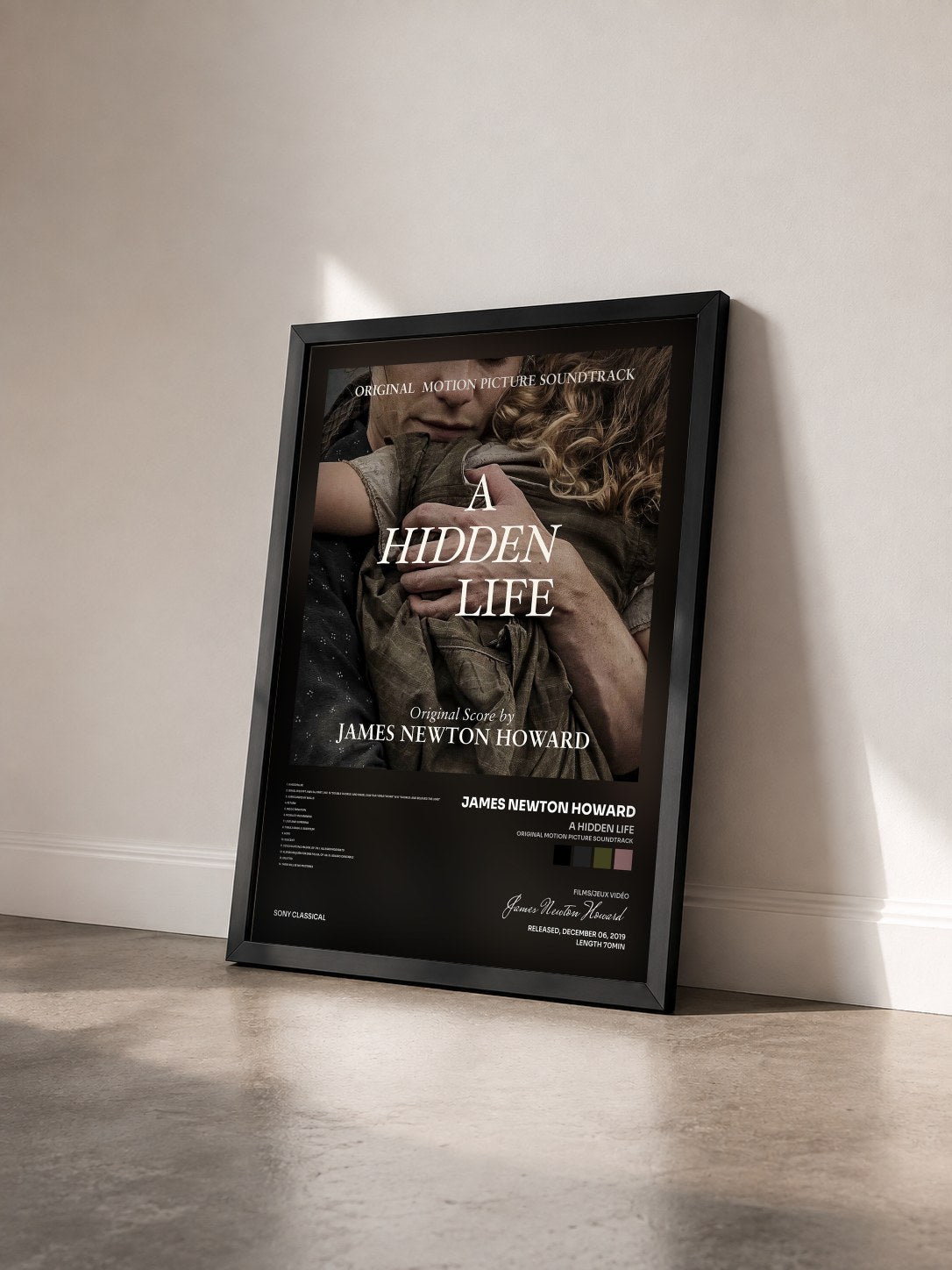 #noir A Hidden Life (Original Motion Picture Soundtrack) by James Newton Howard as a framed art print seen at an angle, black frame