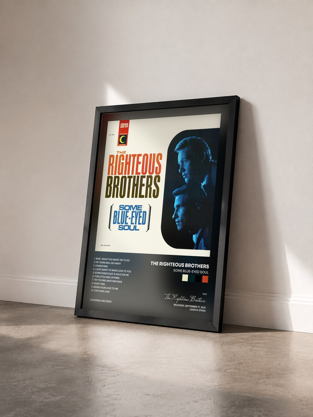 #noir Some Blue-Eyed Soul von The Righteous Brothers als gerahmter Kunstdruck von schräg gesehen, schwarzer Rahmen
