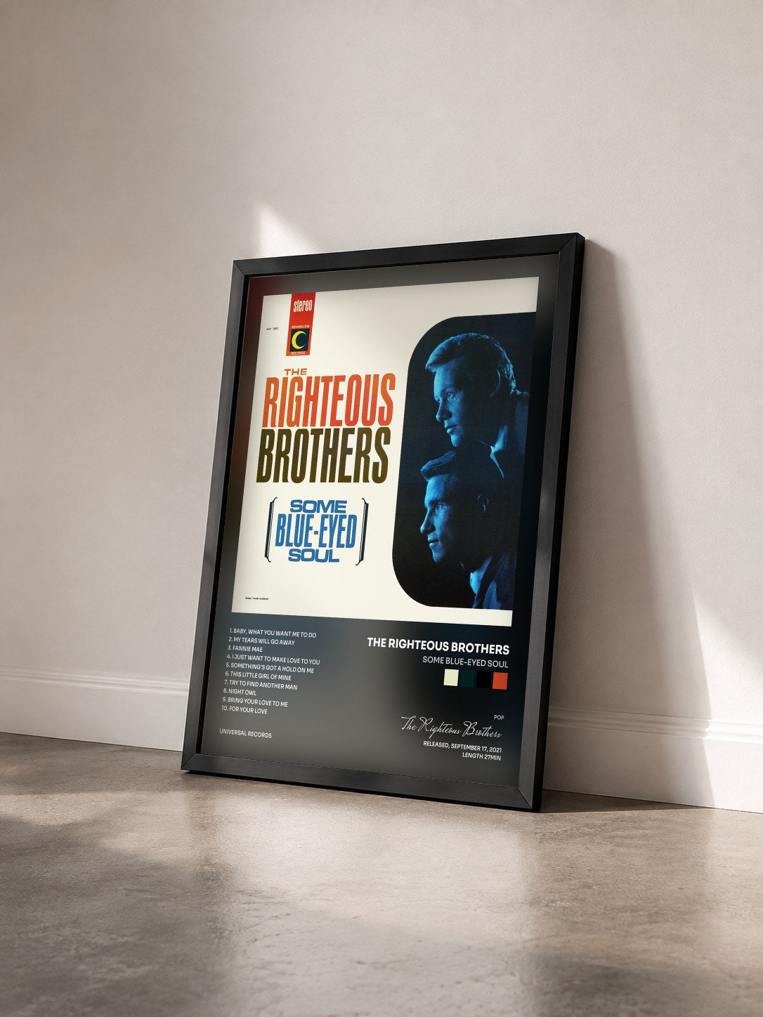 #noir Tableau de l'album Some Blue-Eyed Soul de The Righteous Brothers vu de trois quarts, cadre noir