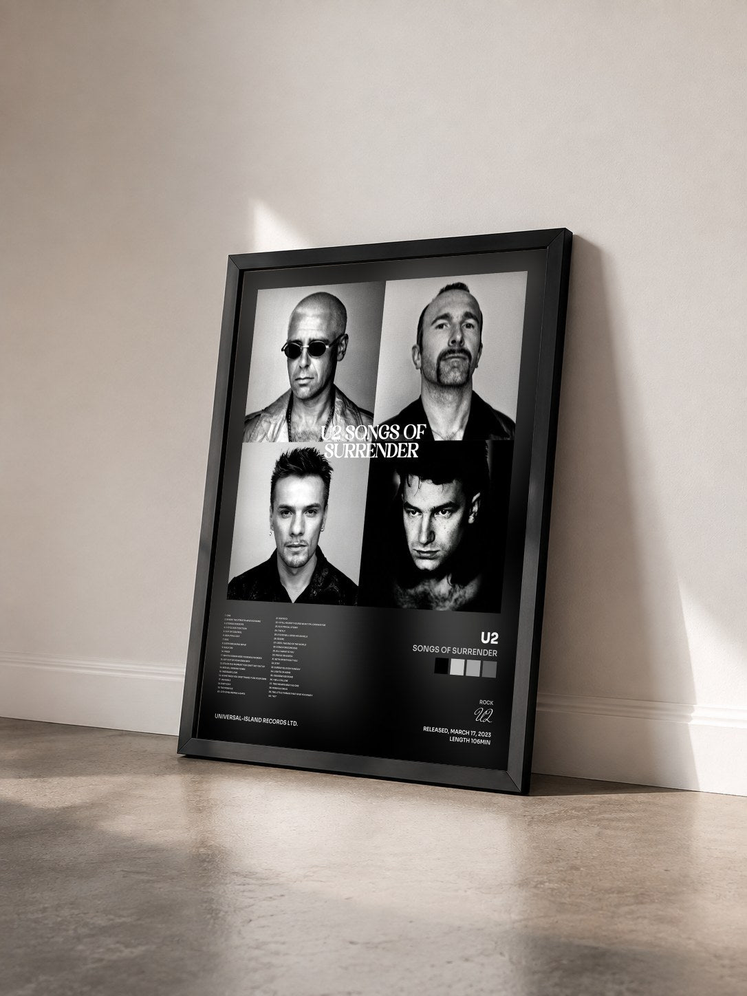 #noir Tableau de l'album Songs Of Surrender de U2 vu de trois quarts, cadre noir