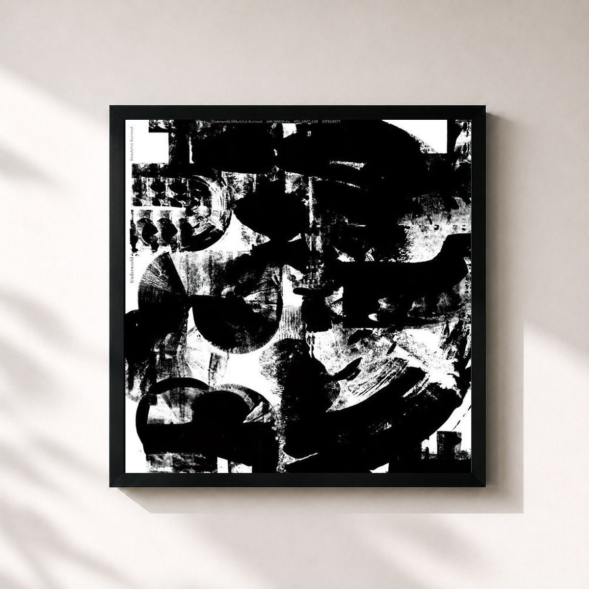#noir Tableau carré de l'album Beautiful Burnout de Underworld, cadre noir 32x32 cm