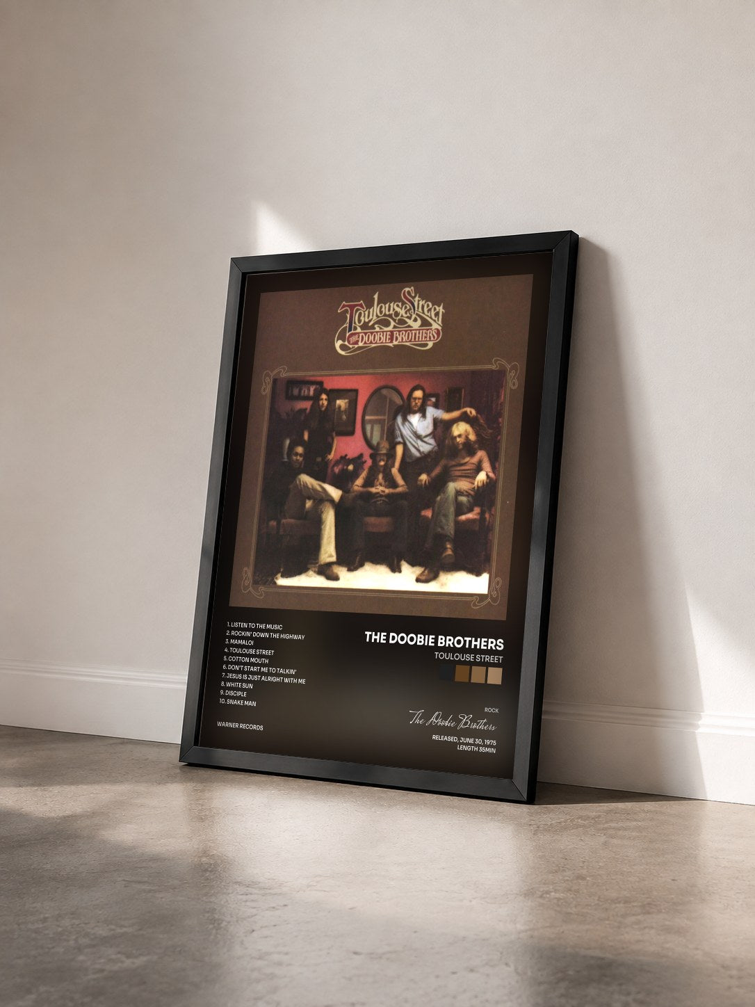 #noir Tableau de l'album Toulouse Street de The Doobie Brothers vu de trois quarts, cadre noir