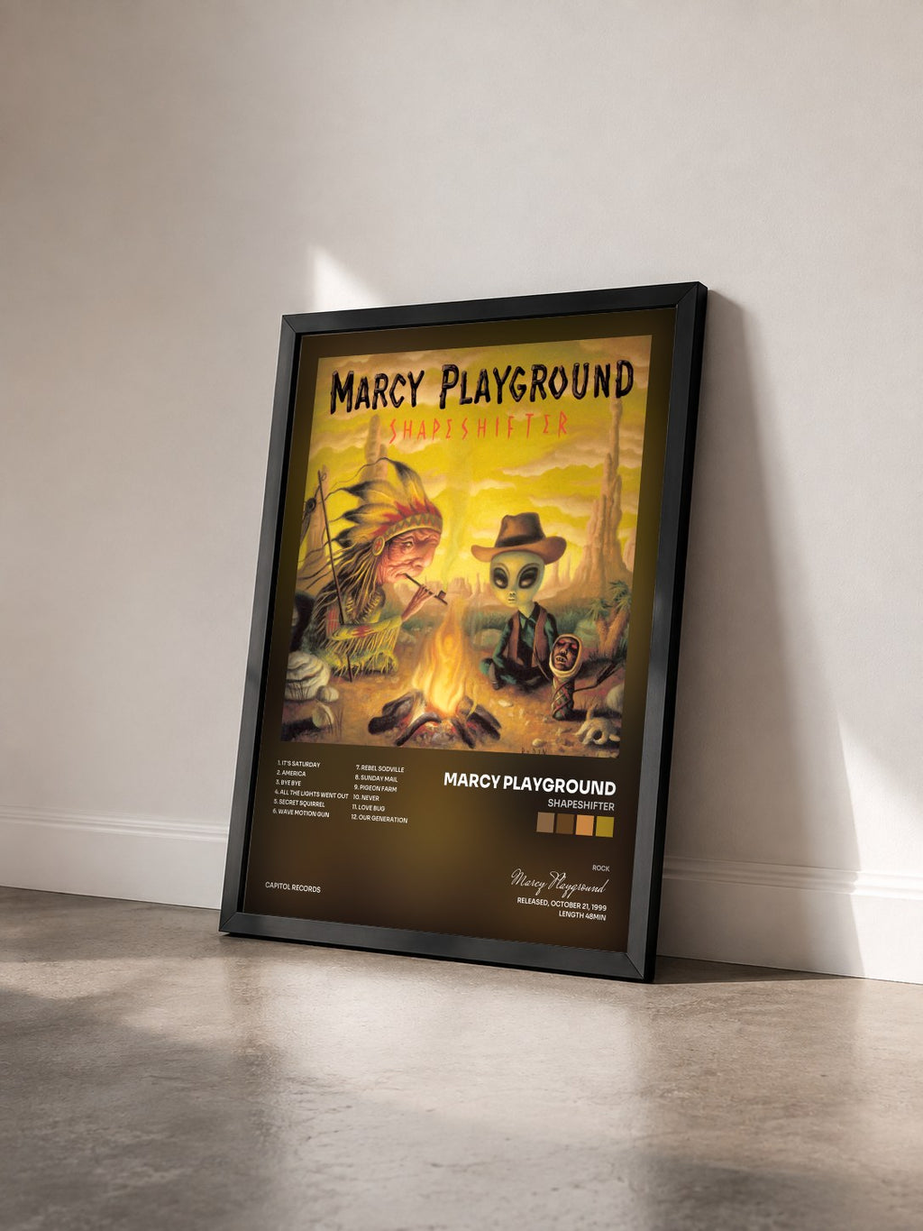 #noir Tableau de l'album Shapeshifter de Marcy Playground vu de trois quarts, cadre noir