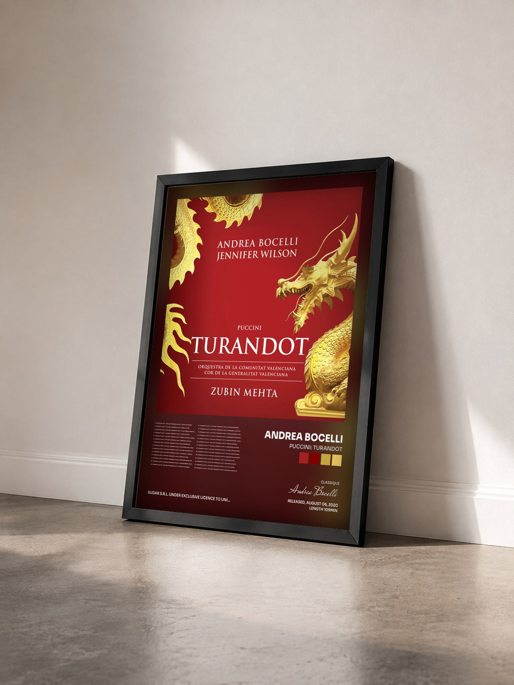 #noir Tableau de l'album Puccini: Turandot de Andrea Bocelli vu de trois quarts, cadre noir