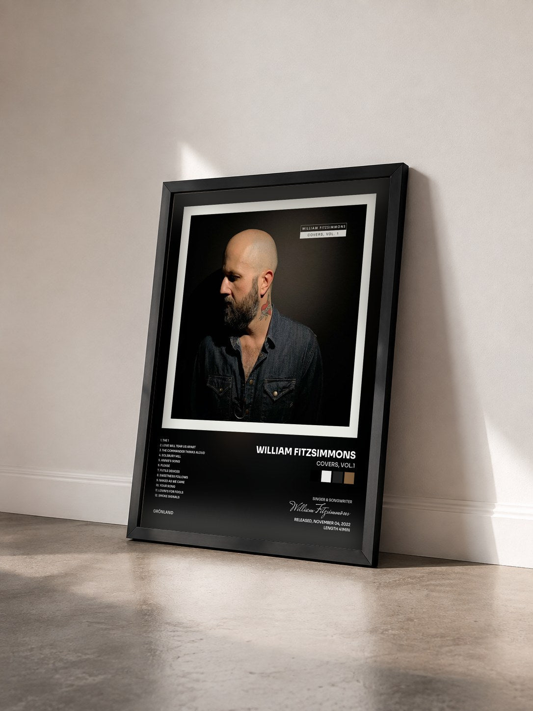 #noir Tableau de l'album Covers, Vol.1 de William Fitzsimmons vu de trois quarts, cadre noir