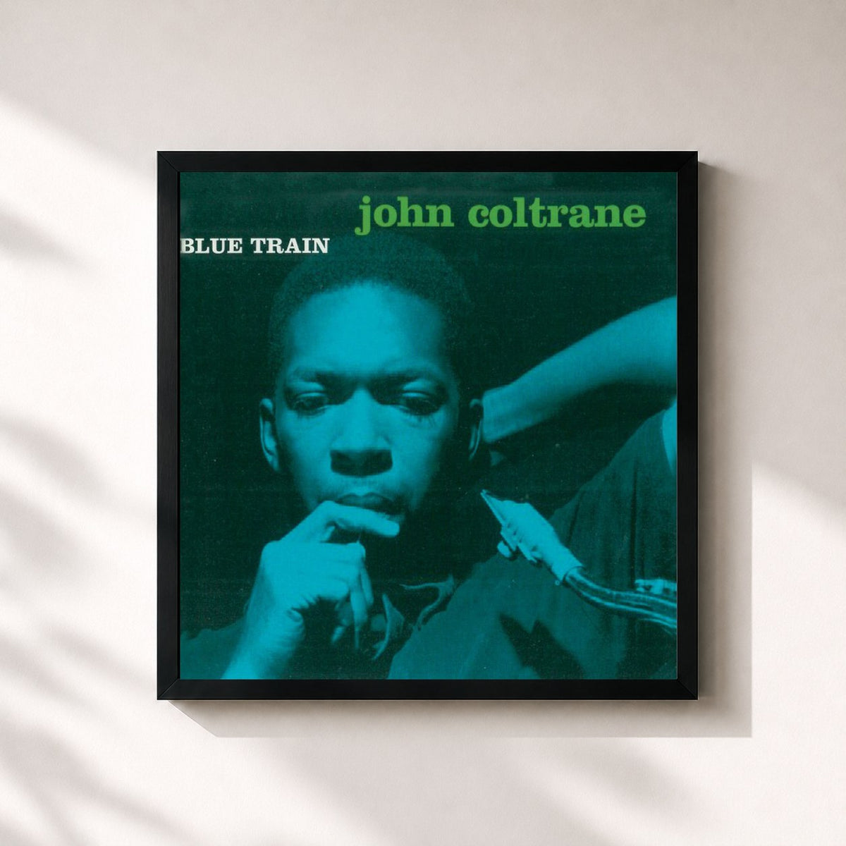 #noir Tableau carré de l'album Blue Train (Remastered) de John Coltrane, cadre noir 32x32 cm