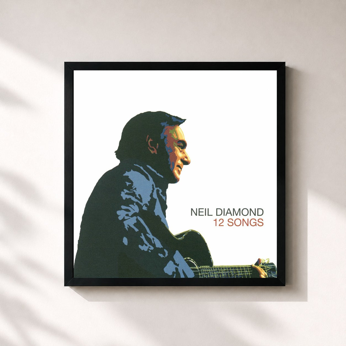 #noir 12 Songs di Neil Diamond in stampa quadrata incorniciata, cornice nera 32x32 cm