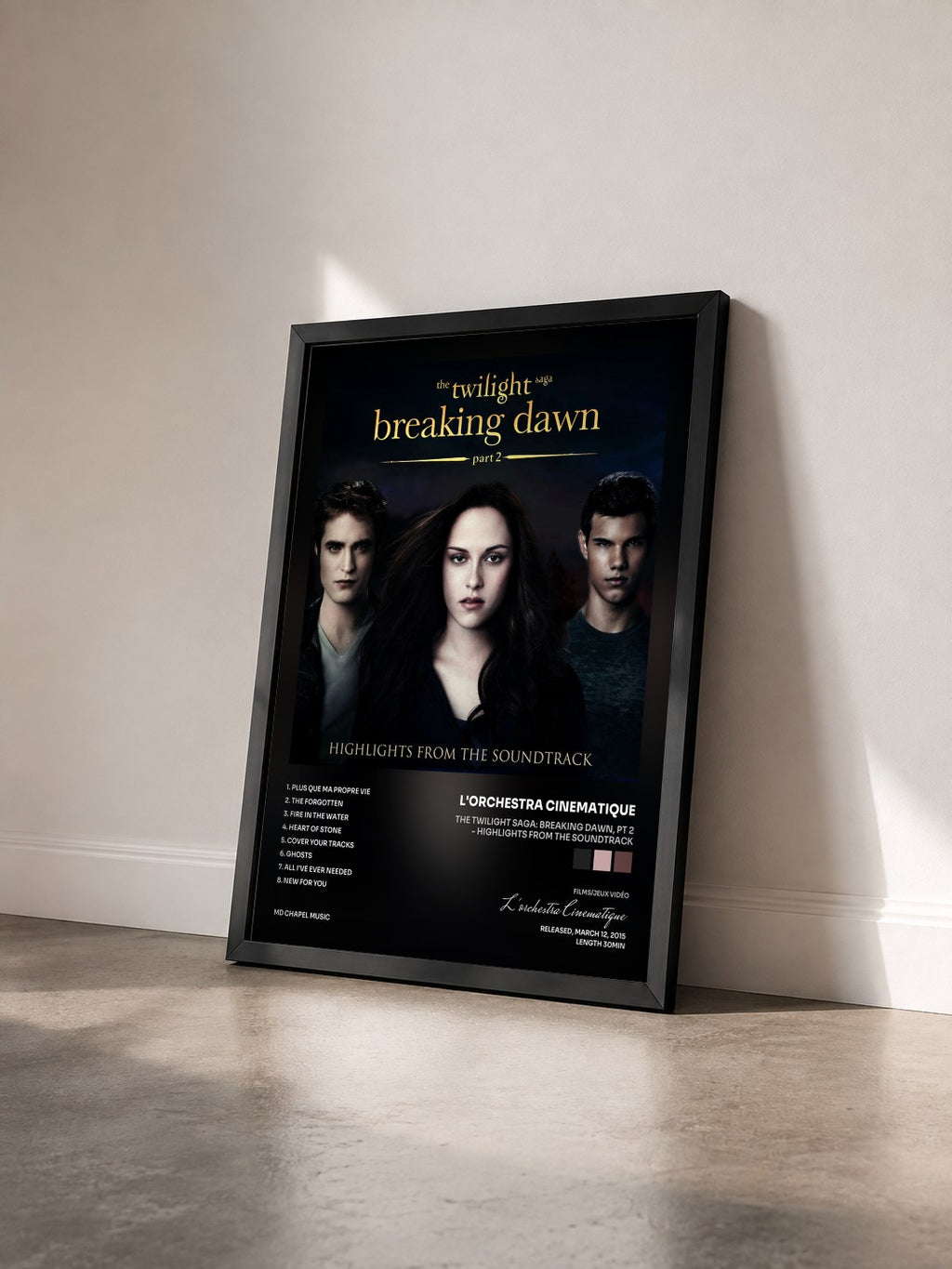 #noir Tableau de l'album The Twilight Saga: Breaking Dawn, Pt 2 - Highlights from the Soundtrack de L'orchestra Cinematique vu de trois quarts, cadre noir