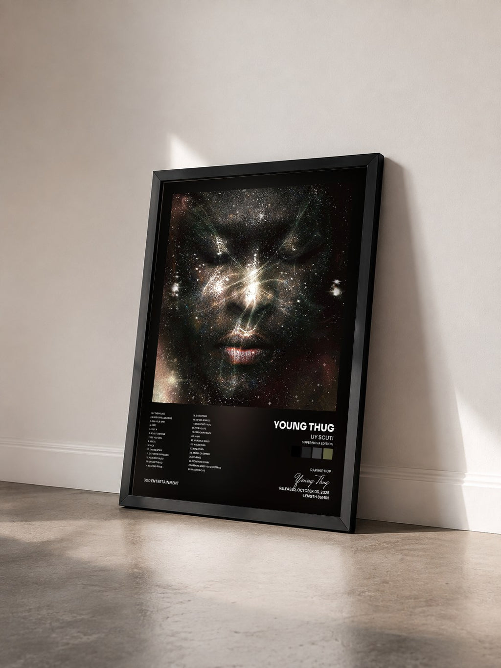 #noir Tableau de l'album UY SCUTI (Supernova Edition) de Young Thug vu de trois quarts, cadre noir