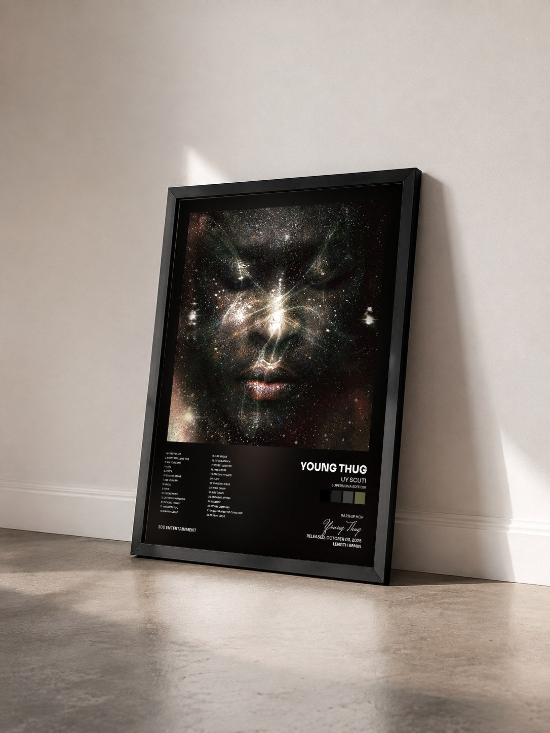 #noir Tableau de l'album UY SCUTI (Supernova Edition) de Young Thug vu de trois quarts, cadre noir